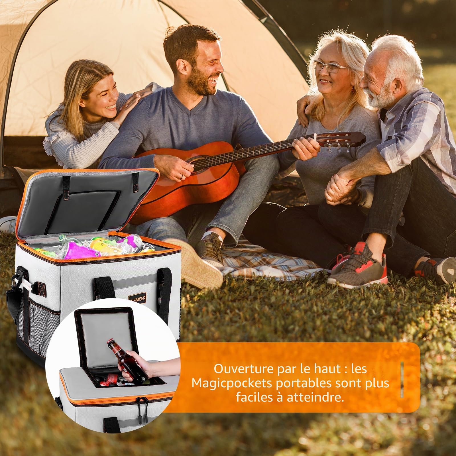 INSMEER Grand sac isotherme de 48 l - Pliable - Avec ouverture supérieure - XXL (45 x 35 x 30 cm) - Sac isotherme étanche - Idéal pour les excursions, les pique-niques, le camping, la randonnée, la