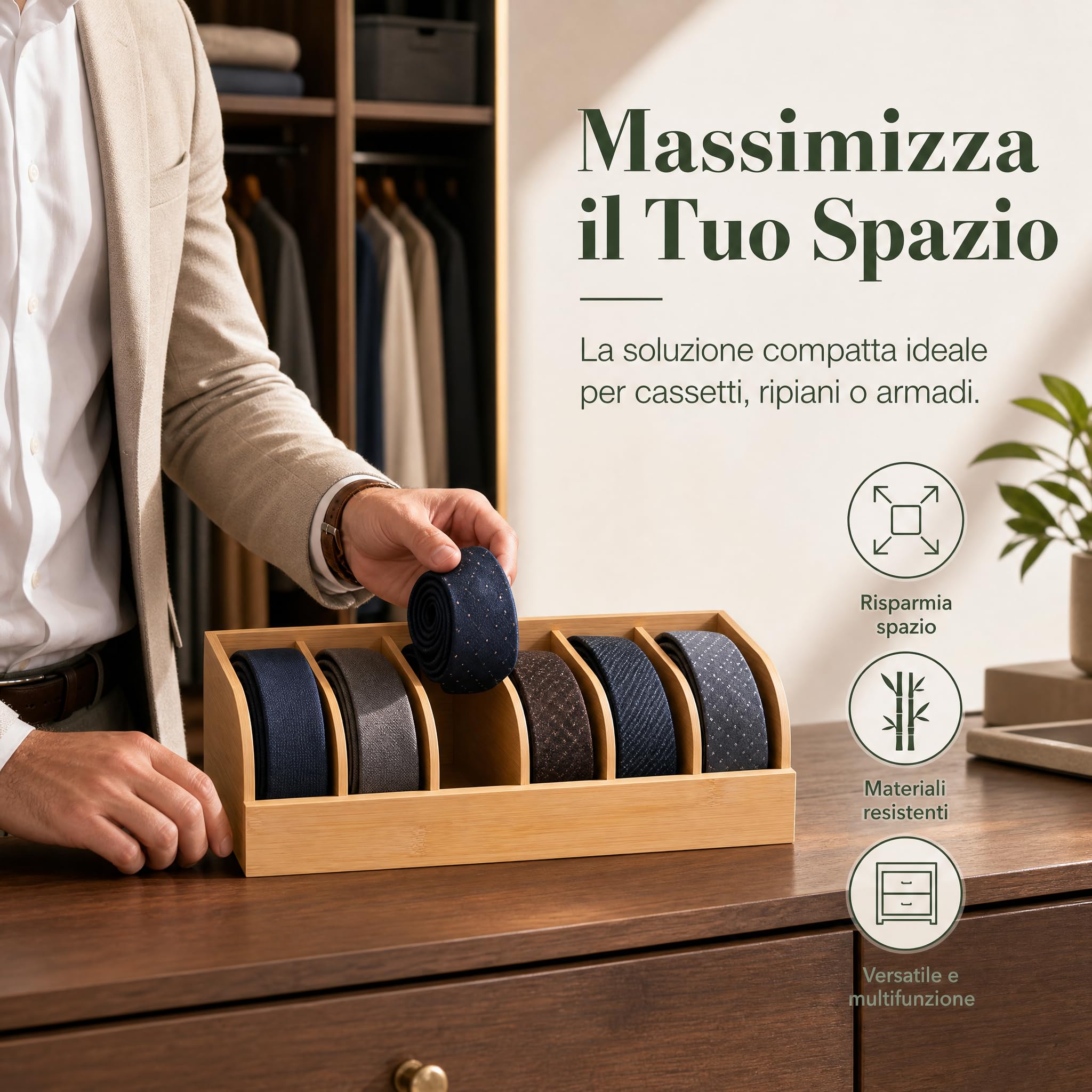 Homyl Organizer per Cintura in Legno con 6 Scomparti, Portacravatte Multifunzionale E Salvaspazio