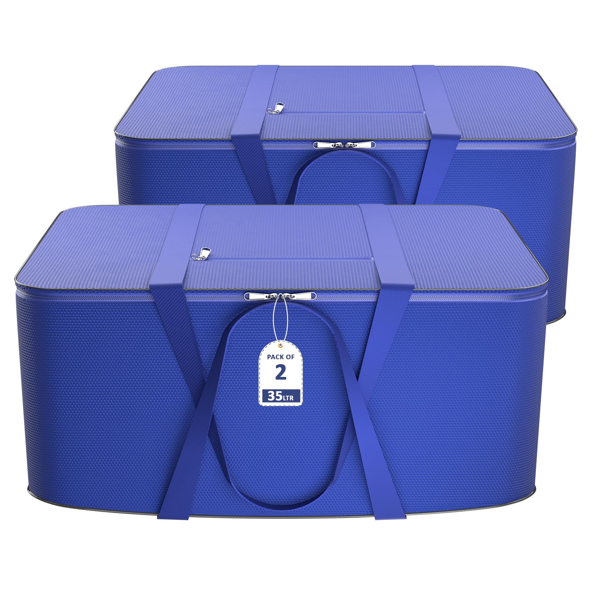 Kuber Industries Pack of 2 Nylon 35L Small Underbed Storage Box | Blanket Storage Bags/Cover Double Bed Storage Containers | Dustproof Storage Bag for Clothes, Documents, Books, Toys | Blue-image-24