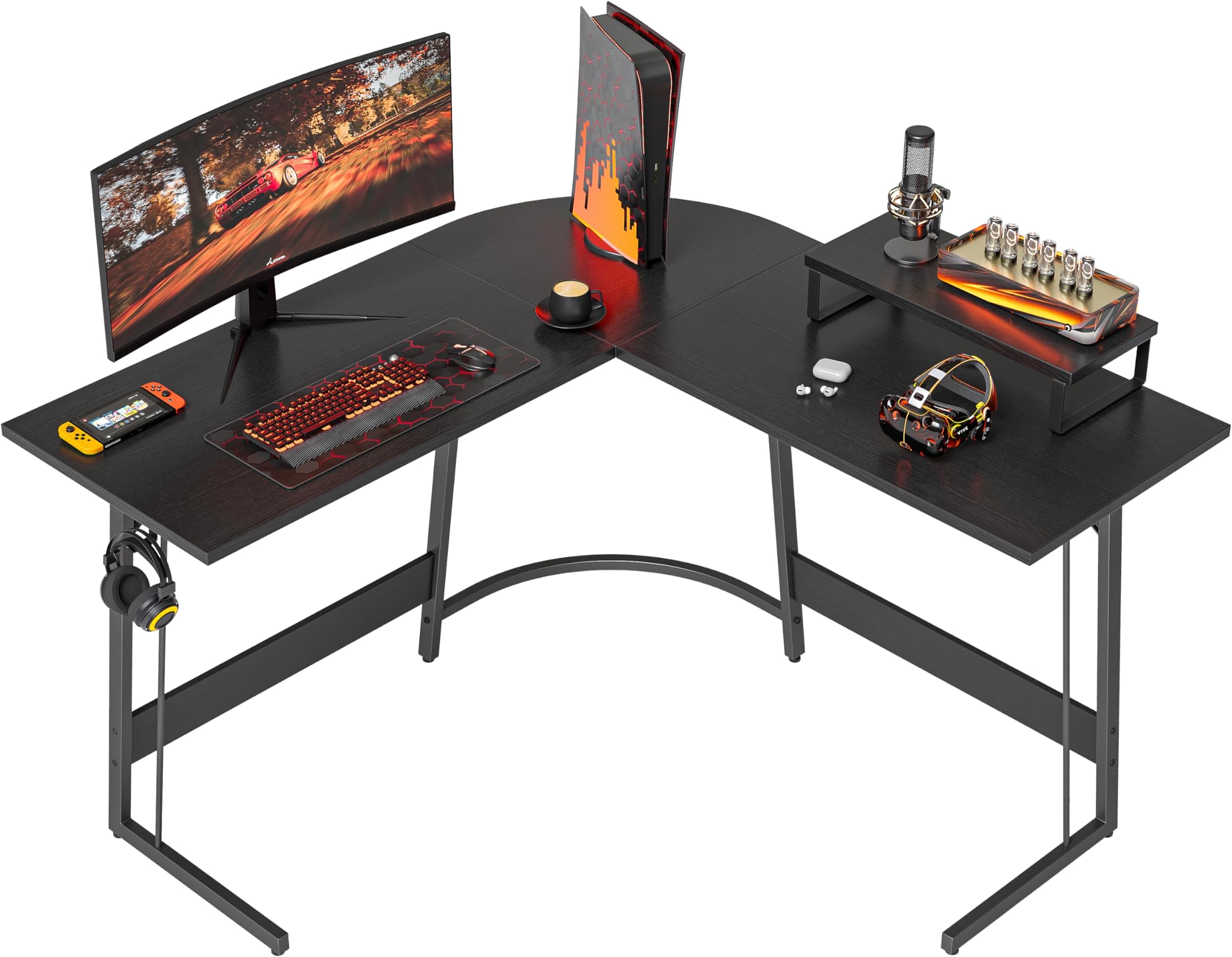 CubiCubi Bureau Gaming Angle 170 X 120 Cm, Bureau D'angle Avec Support D' écran, Bureau Gamer En Forme De L, Table Gaming Moderne Pour Jouer, Étudier Et Travailler, Marron Vintage