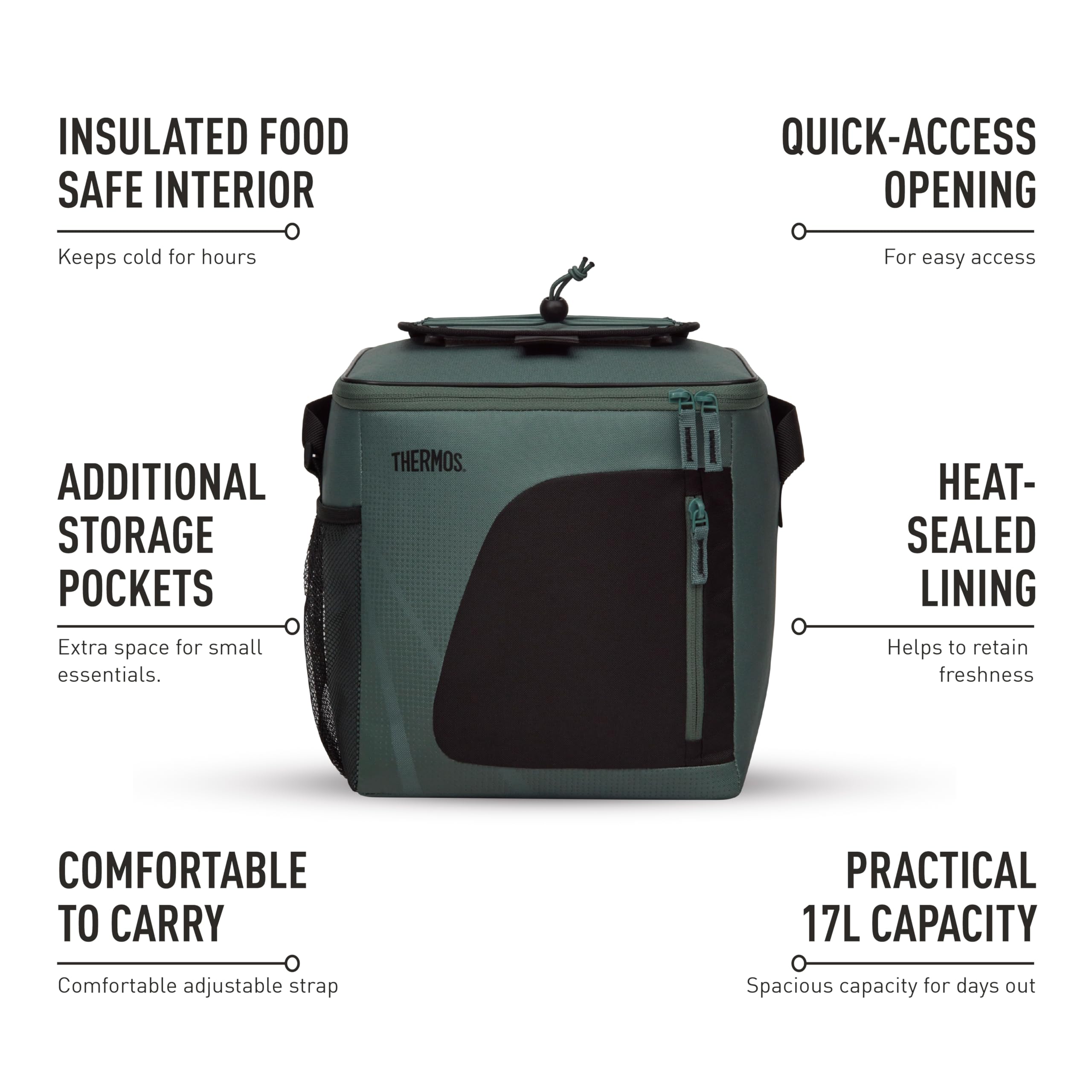 Thermos Radiance - Borsa termica da 17 l, per uso familiare, in arenaria, grande, per picnic e picnic, fodera resistente agli alimenti, isolamento Isotec che mantiene il cibo freddo per 5 ore