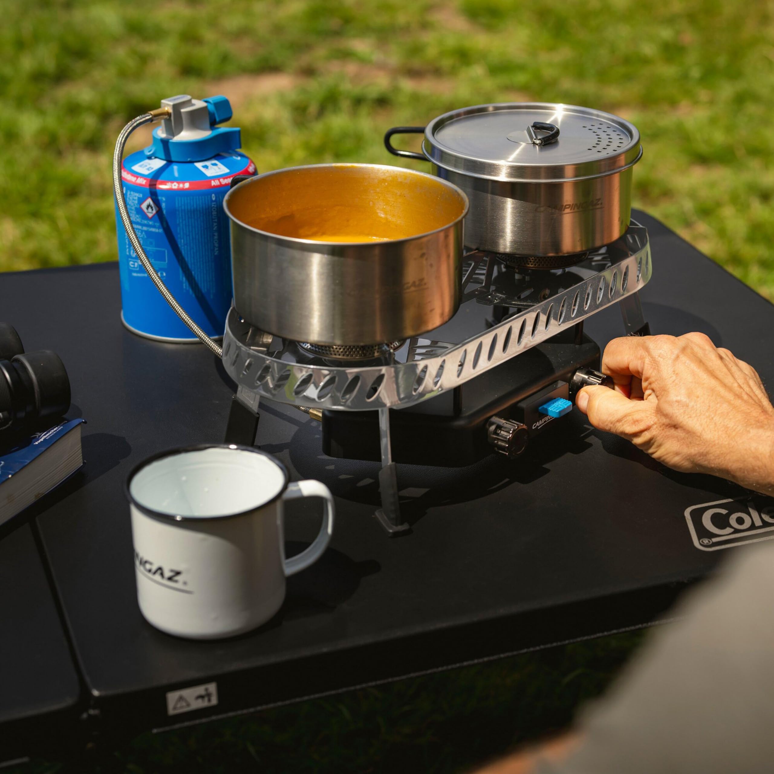 Campingaz Camp & Trek Twin Connect Fornello da campeggio, 2 bruciatori da 2000 W, accensione piezoelettrica, in acciaio e plastica, con borsa per il trasporto
