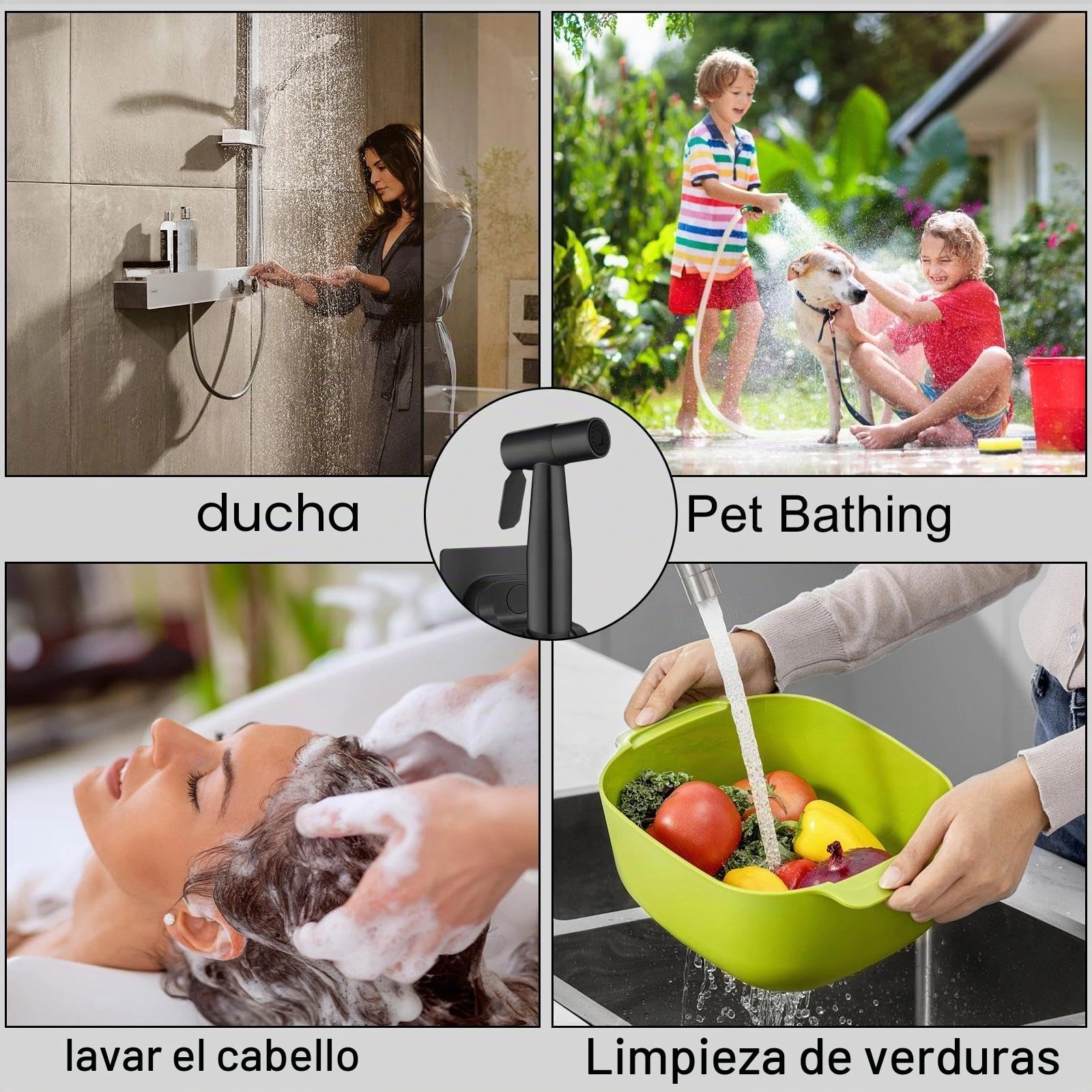 DEANKEJI 1,5 Metros Acero Inoxidable Grifo para WC-Conjunto, Negro Duchas Higienicas para WC con Manguera, Pulverizador de Bidé, Ducha Inodoro, para Baño, Cocina, Hotel