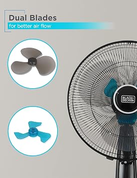 BLACK+DECKER 16 Dual Blade Standing Fan with Remote Control, Oscillating Floor Fan with 3 Speeds, Adjustable Height, 90-Degree Oscillation, 30-Degree Tilt, Shut-Off Timer, BFSD116B, Black