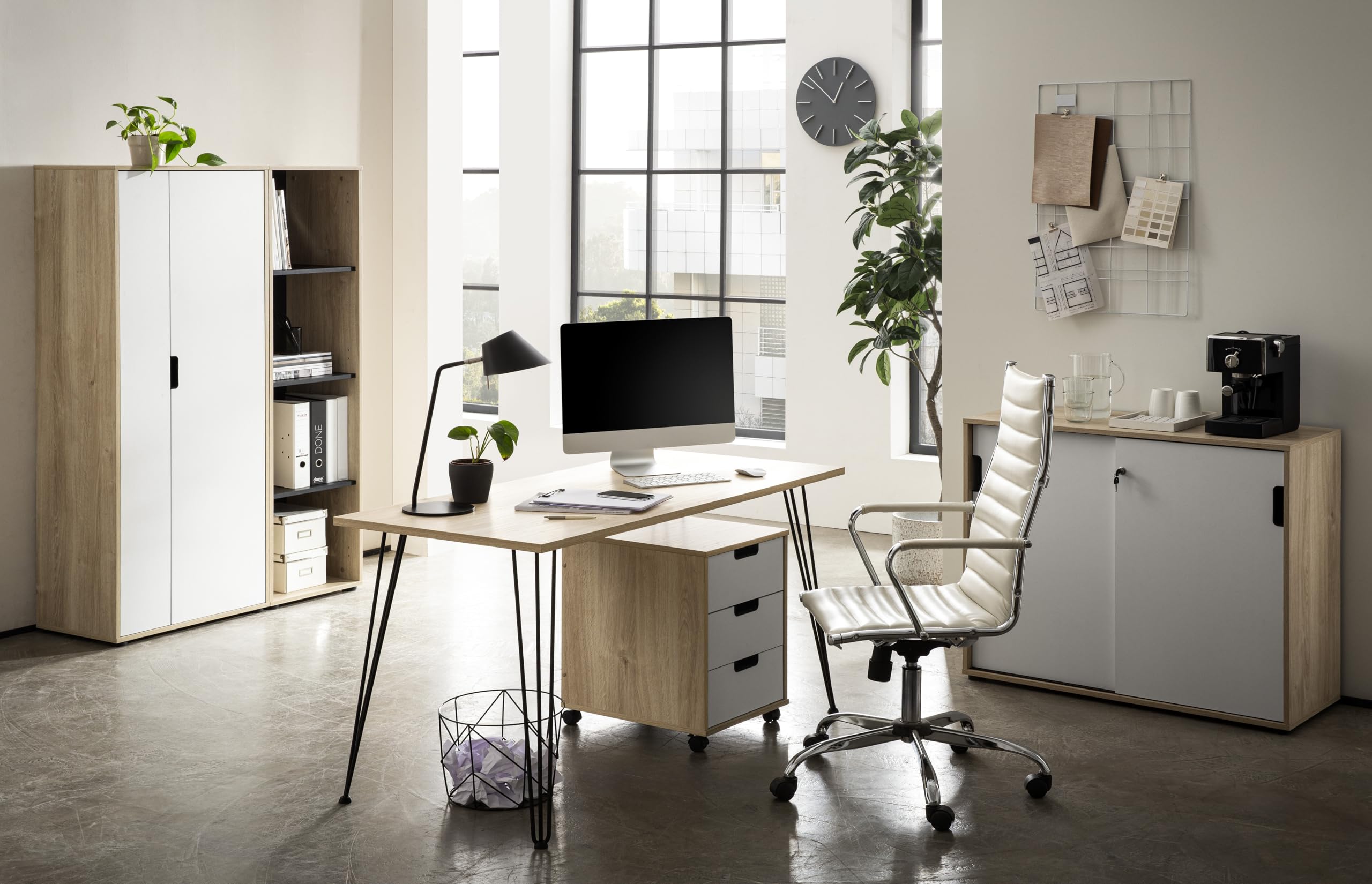 Schildmeyer Aktenschrank Emmik 702043, weißeiche Dekor/mattweiß, 100 x 41 x 83,6 cm