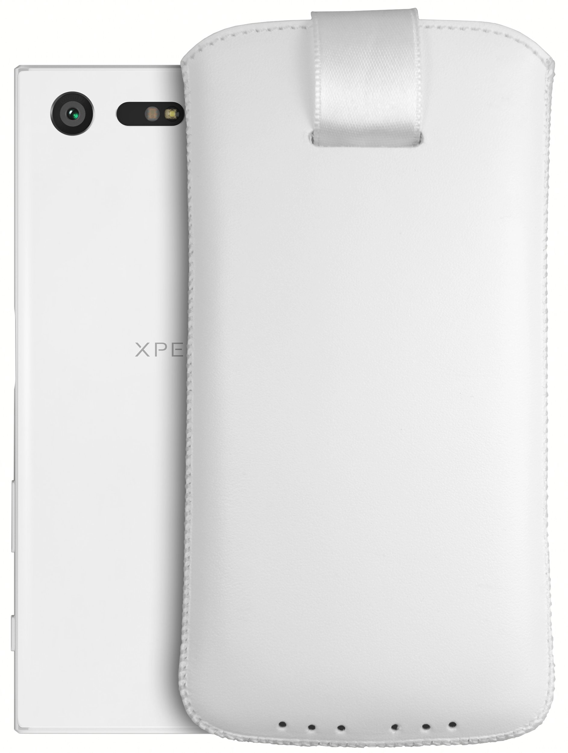 Mumbi Borsa In Vera Pelle Per Sony Xperia XZ/XZs - Con Linguetta Estrattore E Chiusura In Velcro, Nero - 5