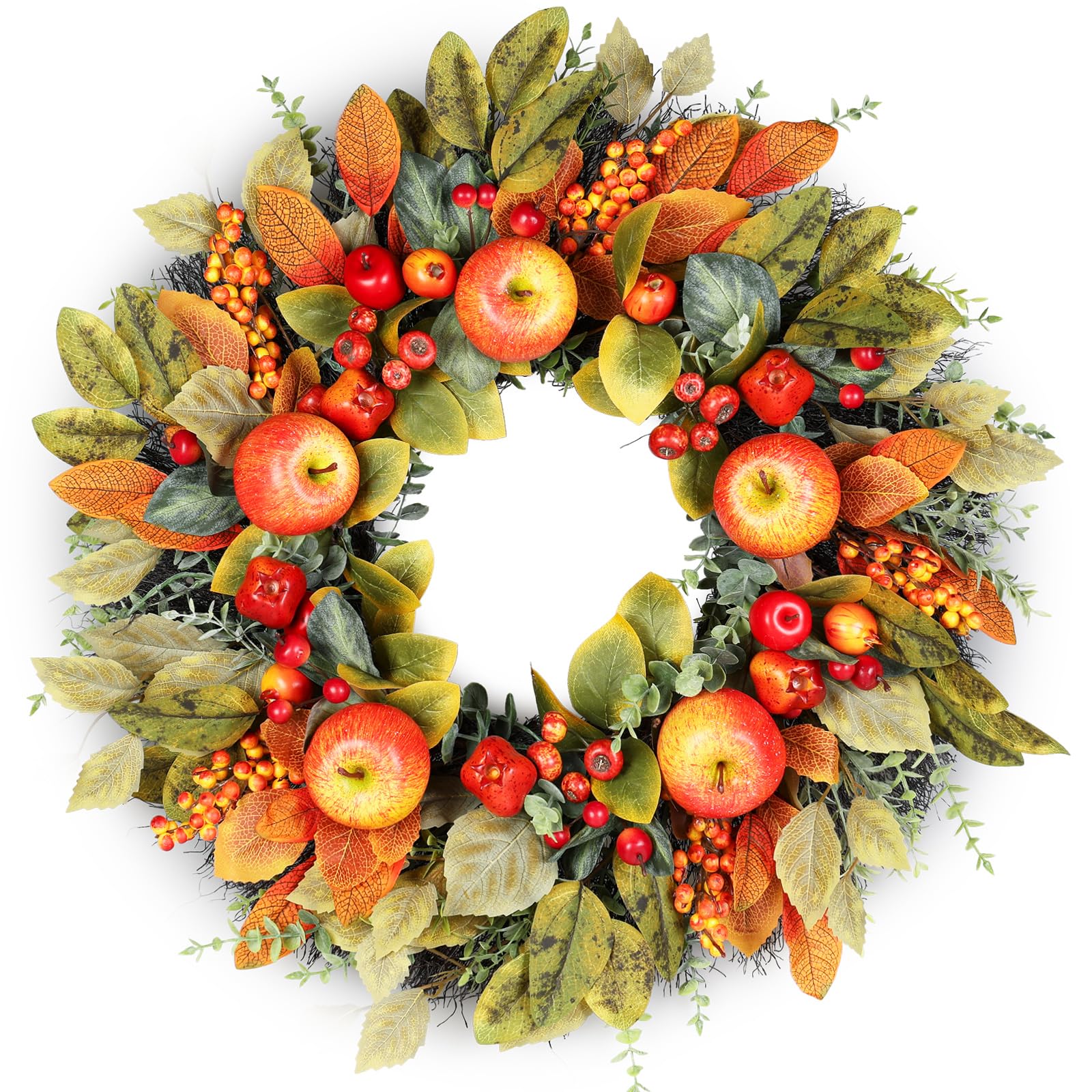 Fall Wreaths for Front Door Thanksgiving Wreath for Front Door Apples Autumn Wreath Fall Wreaths for Harvest Seasonal Decor (26 Inch)
