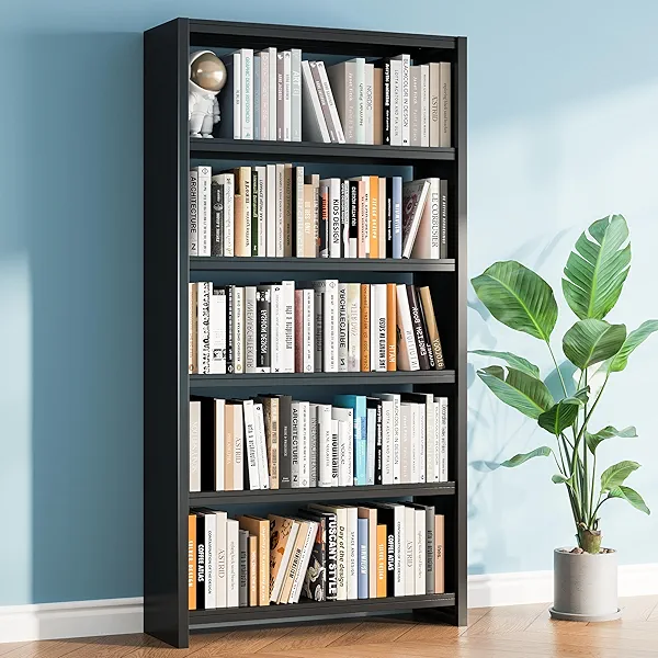 CBNTKI 5 Tier Metal Bookshelf, Black 69" Tall Bookcase, Large Heavy Duty Book Shelves, Industrial Wide Book Shelves, Display Storage Shelves for Library Bedroom Living Room Office