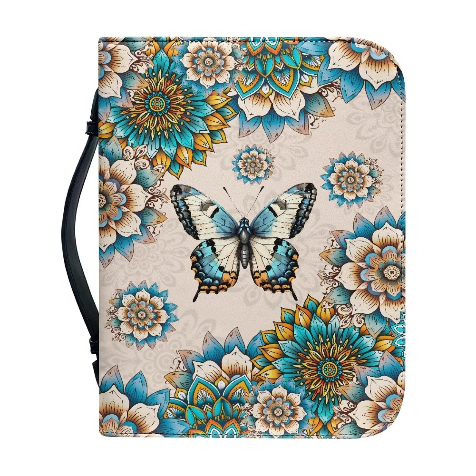 Talayituse Boho Mandala Butterfly Print Faux Leather Bible Cover With Handle for Men Women Boys Girls - Christian Case Book Carrying Protector Tote Bag Handbag Gifts, M โ image 1