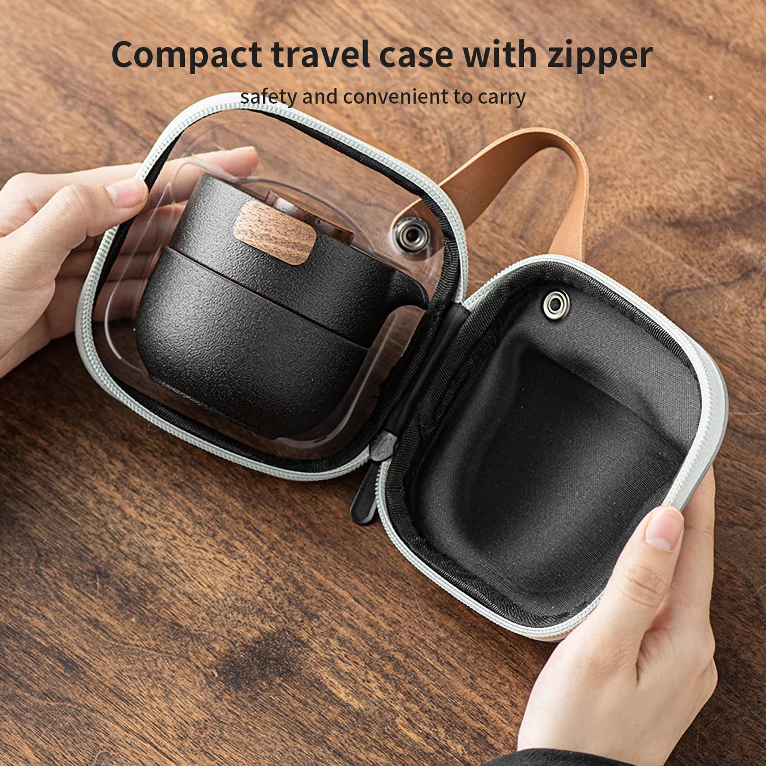 Portable Teapot Set, Portable Kung Fu Tea Set Mini Traveling Chinese Ceramic Teapot with 3 Cups All in One Travel Bag - Ideal for Travel Camping Picnic - Image 5