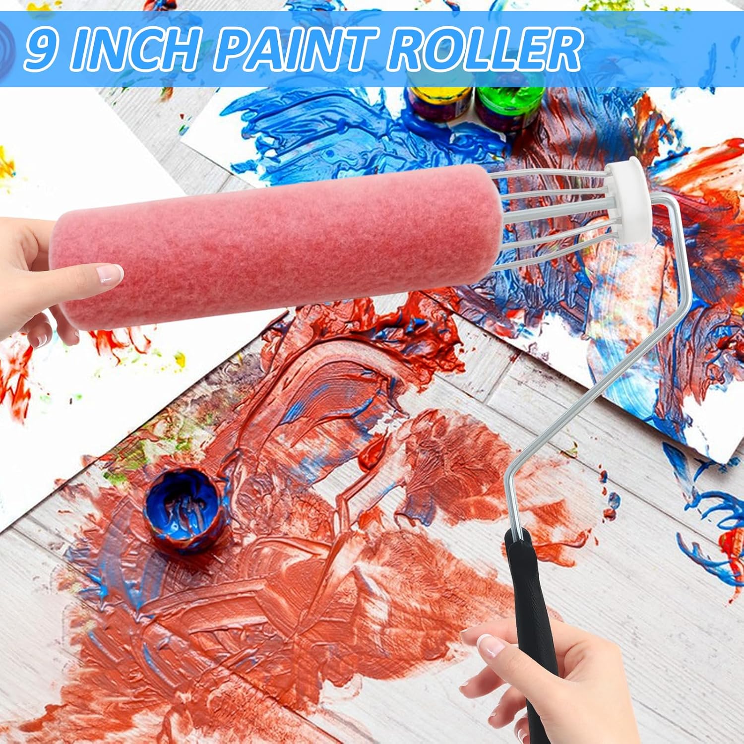15 Pcs 9 Inch Paint Roller Painting Roller Frame 5 Wire Brush Supplies for Wall House Homes