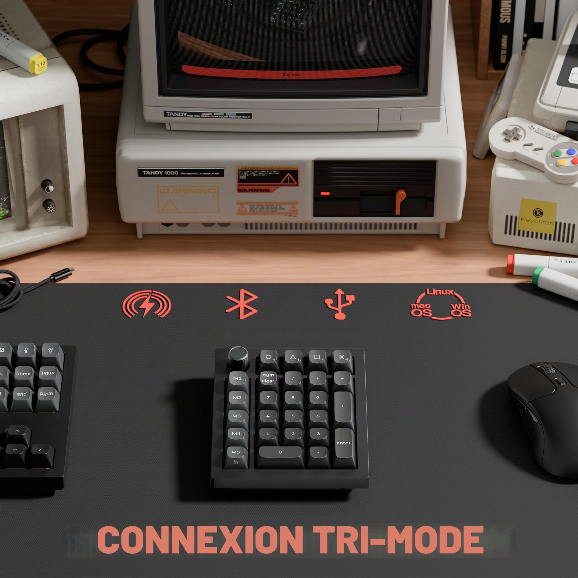 Keychron V0 Ultra 8K Clavier Numérique sans Fil, 27 Touches, 8000 Hz Polling Rate, 2.4GHz/BT 5.3/USB-C, 360h Autonomie, RGB, Interrupteur Banane, ZMK Pavé Numérique Personnalisé pour Mac et Windows
