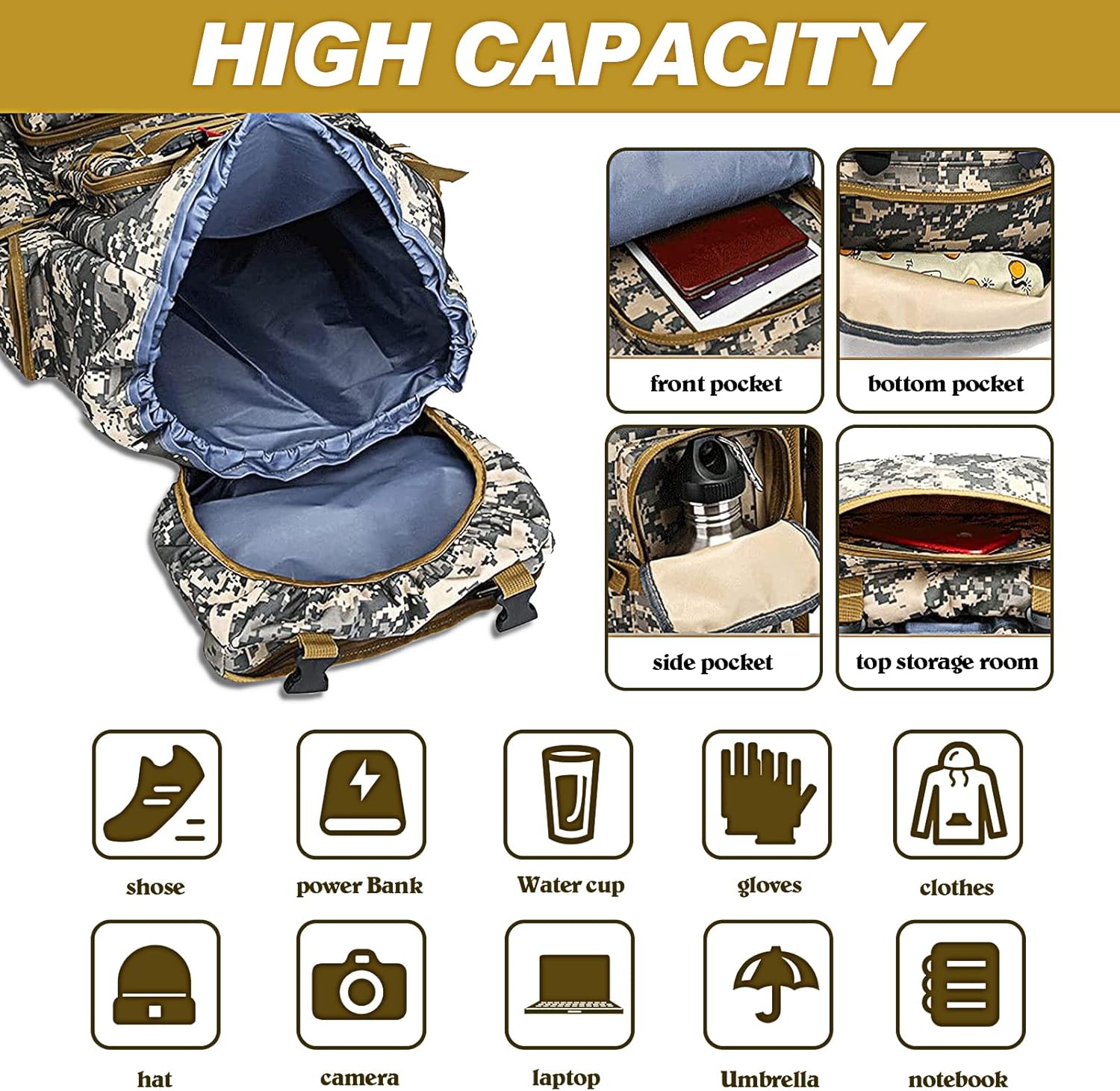 75 liters camping trekking military tactical backpack travel backpack hunting backpack (Classic jungle colors)