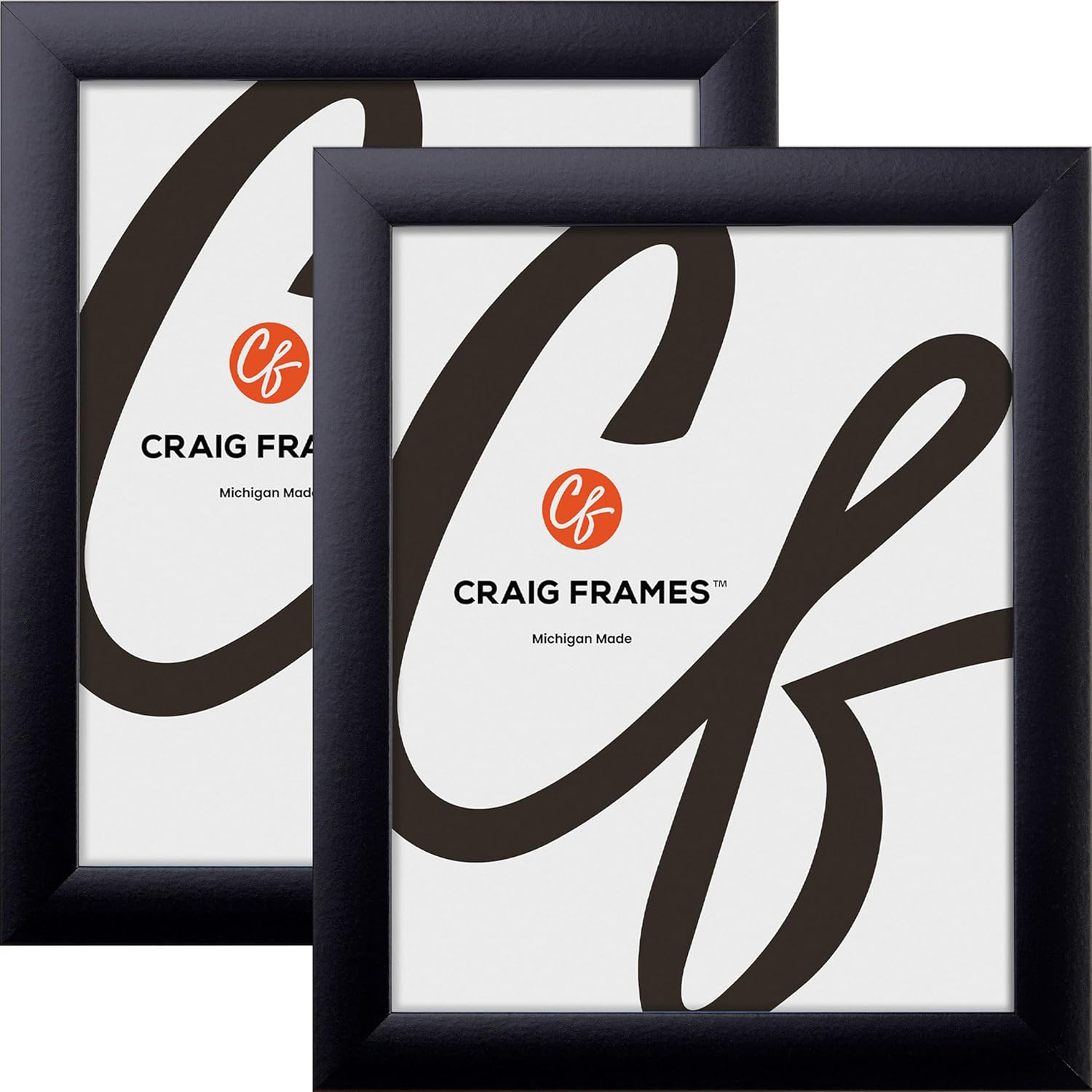 Craig Frames Contemporary, 9x12 Black Picture Frame, 1" Wide, Wall Hanging, Dual Display Format, Set of 2