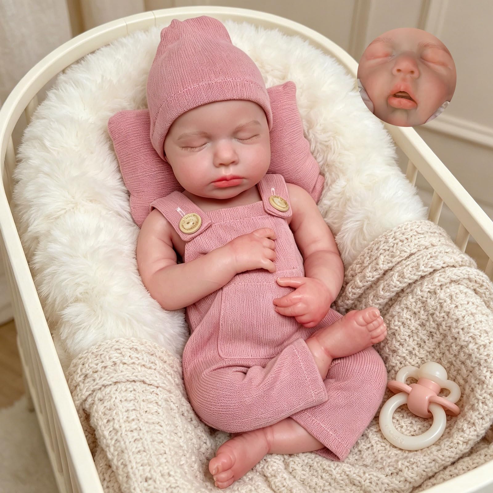 Photo 1 of Gileutay 18 inch Lifelike Full Silicone Baby Doll Girl Open Mouth Realistic Reborn Dolls that Look Real Sleeping Baby
