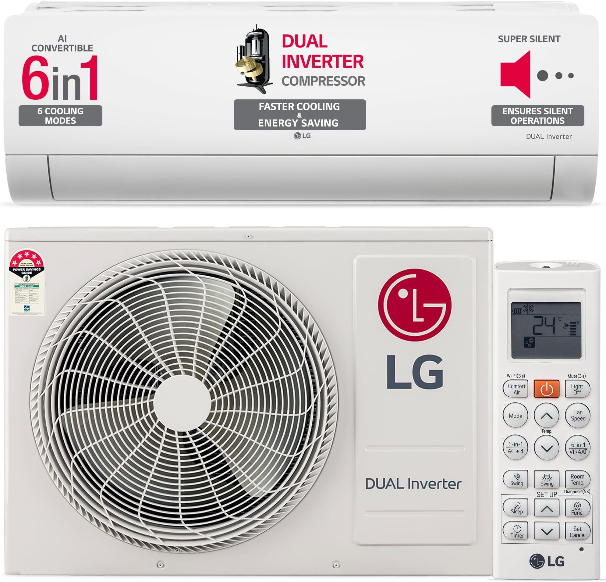 LG 1.5 Ton 5 Star DUAL Inverter Split AC (Copper, AI Convertible 6-in-1 ...
