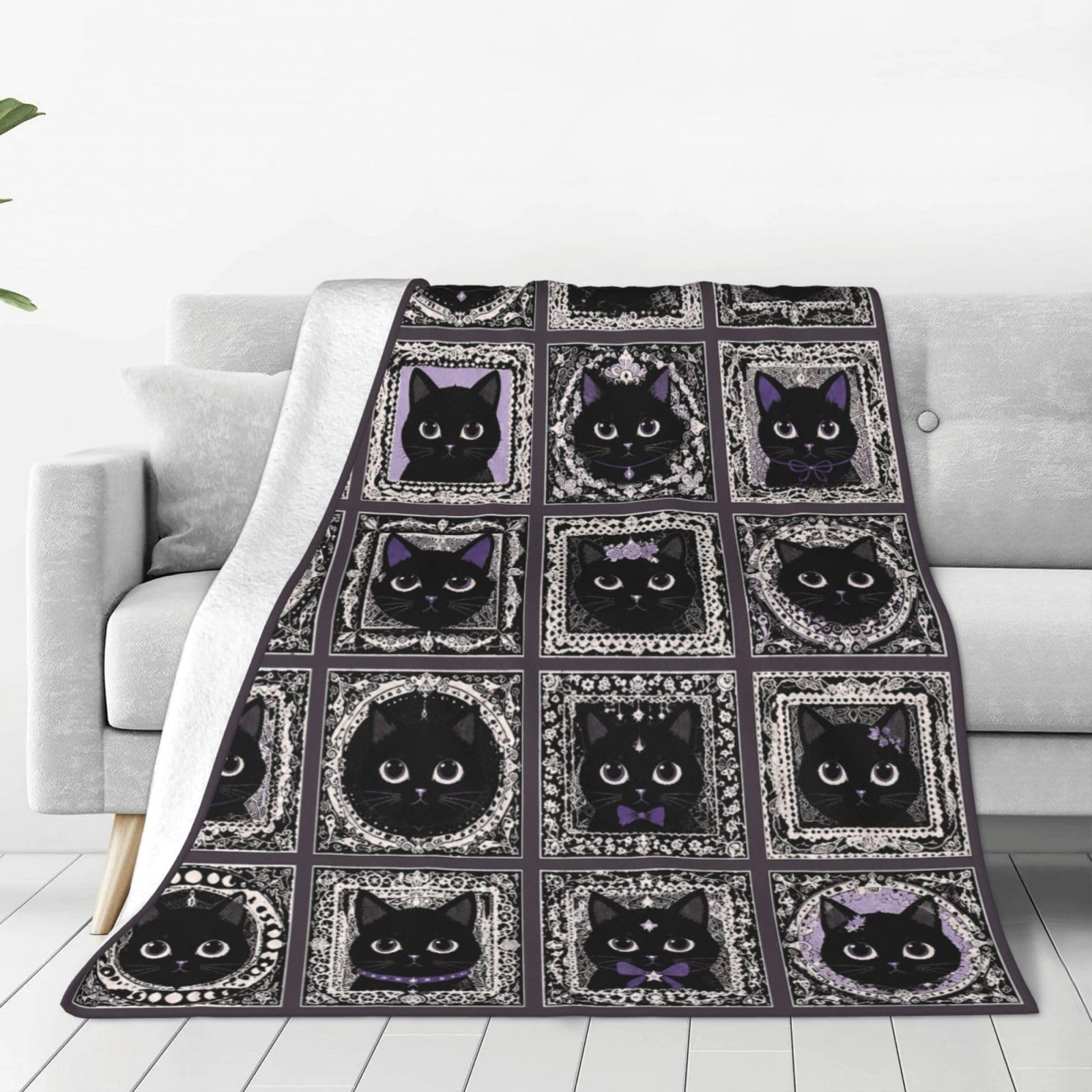 Banonaty Men's Black Cat Throw Blanket Cat Gifts Stuff For Wo 50"X40"