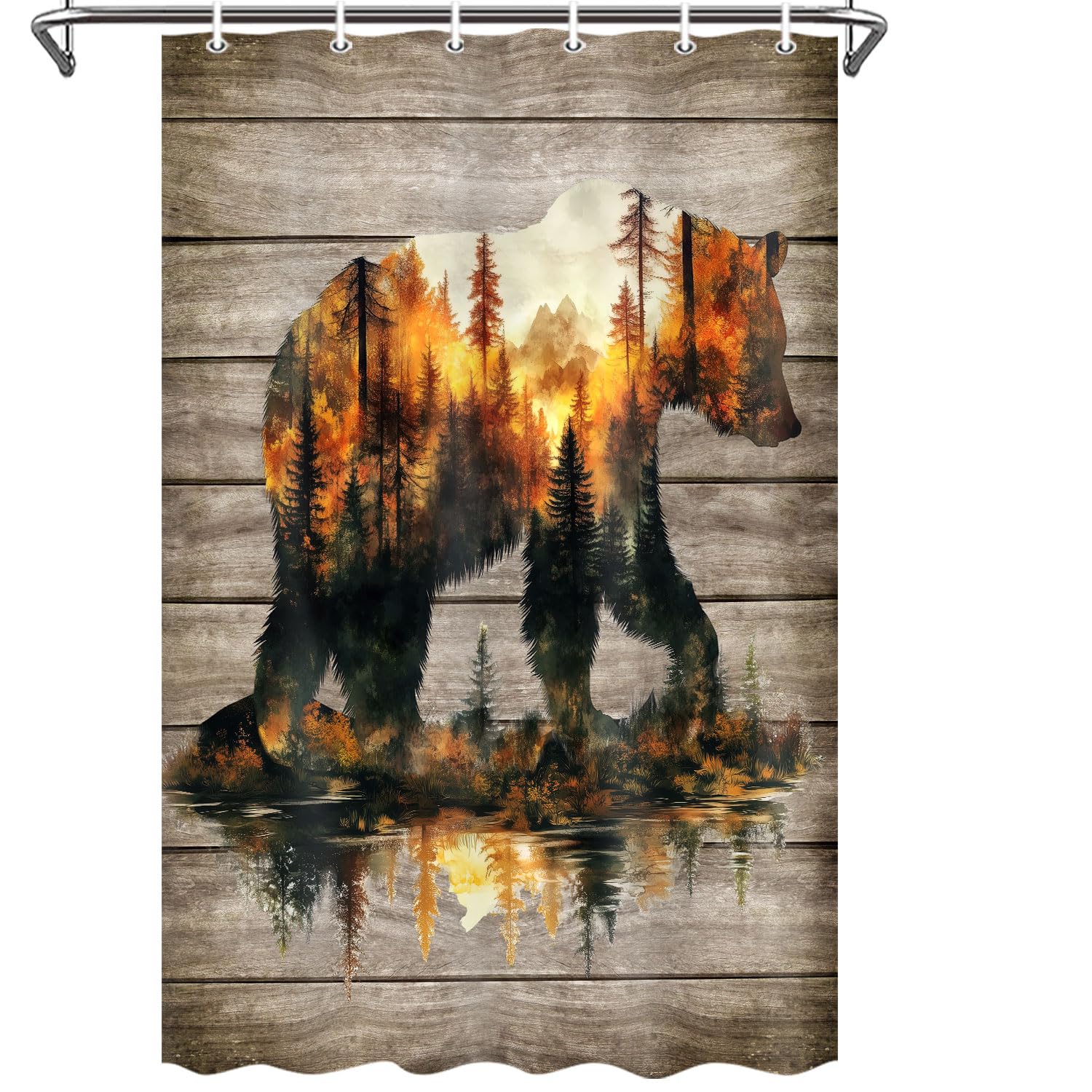 Hajmsug Rustic Bear Shower Curtain Country Wild Animals Forest Plank Background Bath Curtain Set Mountain Woodland Nature Bear Shower Curtain Rustic