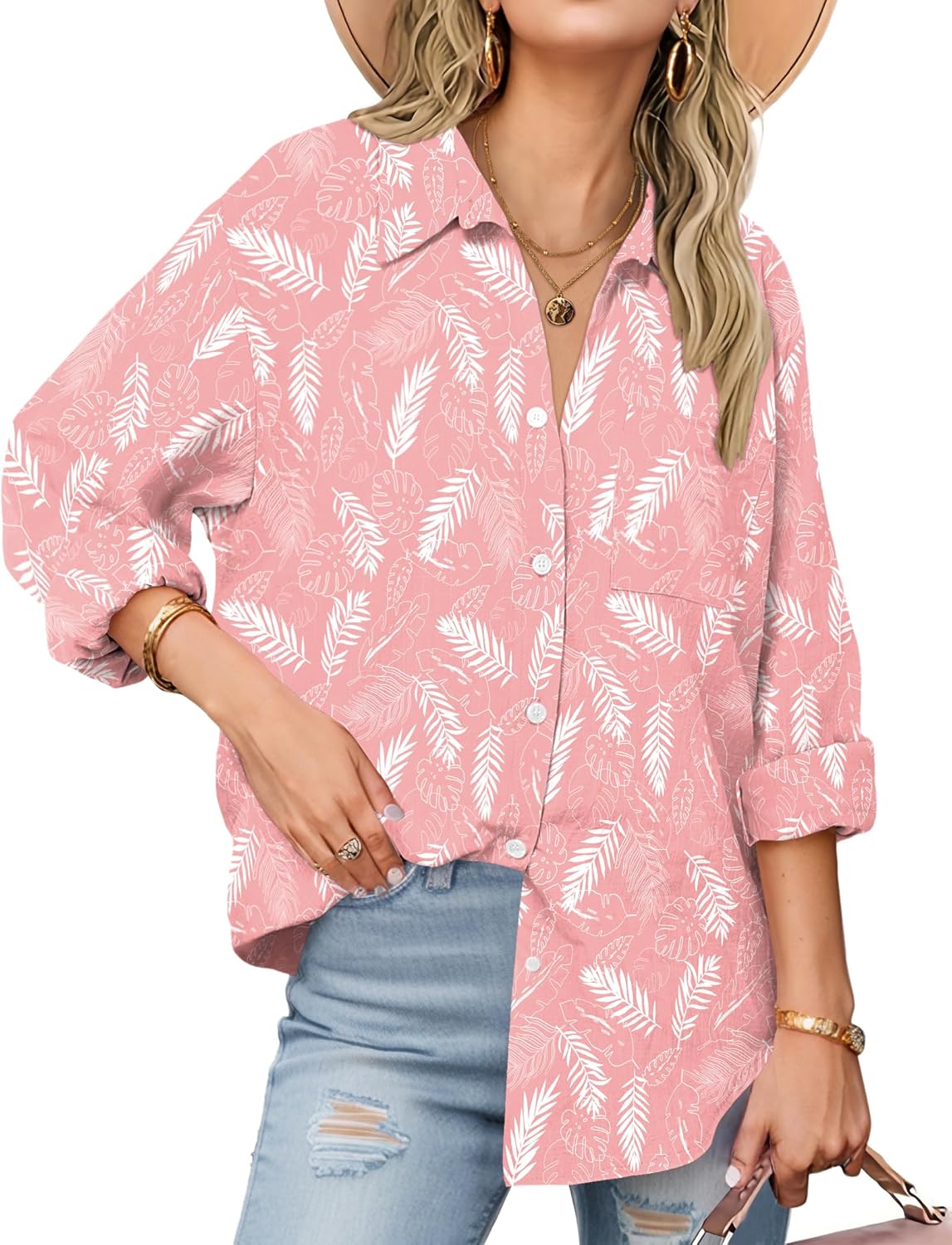 Zeagoo Womens Button Down Shirts Long Sleeve Cotton Gauze Tops Casual Collared Blouses Loose Fit