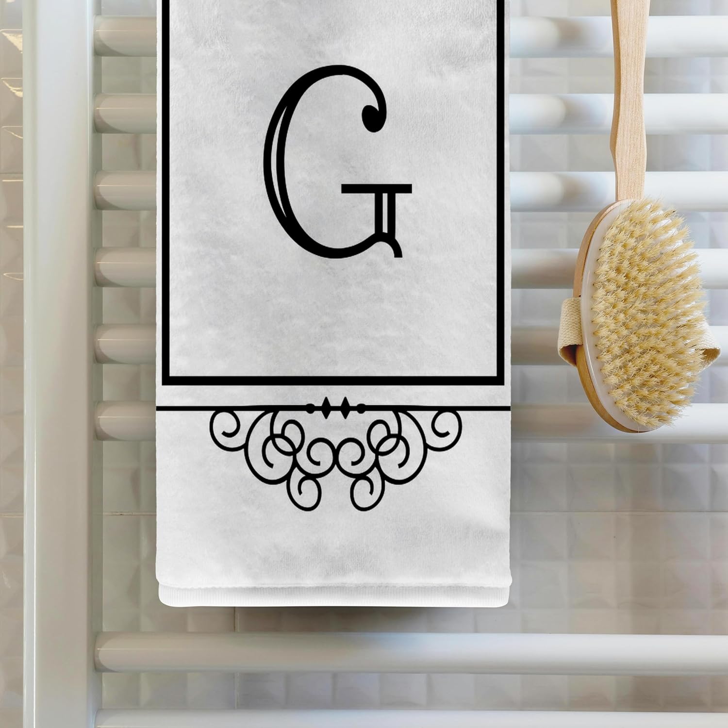 3dRose Initial Letter G Personal Monogrammed Fancy Black and White Typography Personalized 22x30 Bath Hand Pool Towel