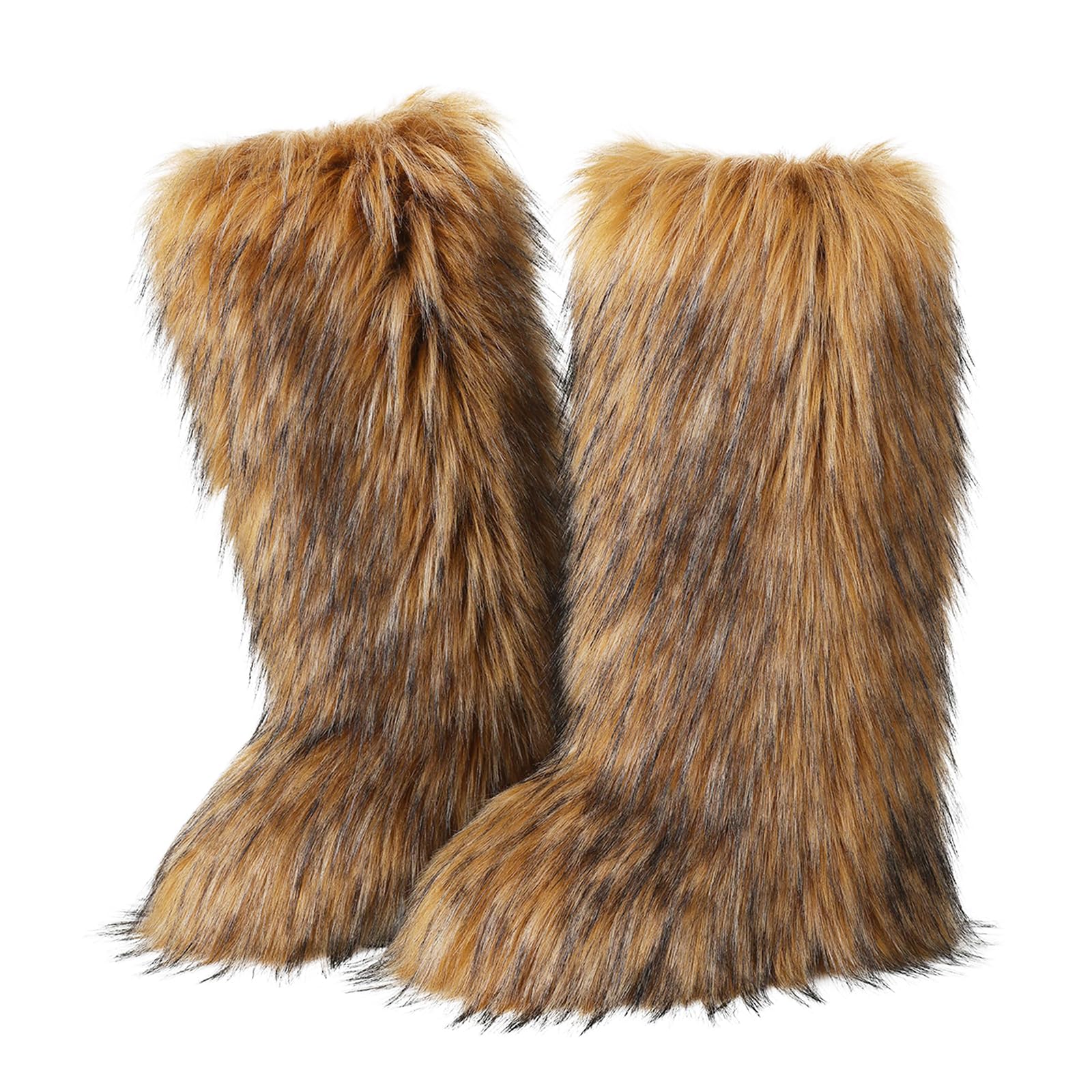 Tall Furry Faux Fur Boots for Women Comfy Plush Warm Snow Boots y2k style Long Furry Knee High