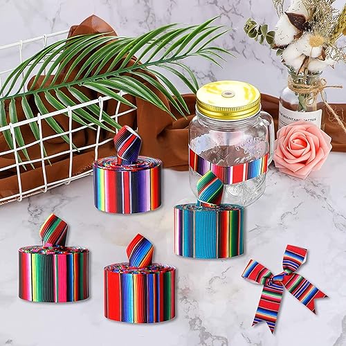 Miniatura 6 de 4 rollos de cinta de fiesta mexicana de 2.5 pulgadas x 20 yardas de cinta serape de rayas de arco iris para manualidades, envoltura de manualidades,