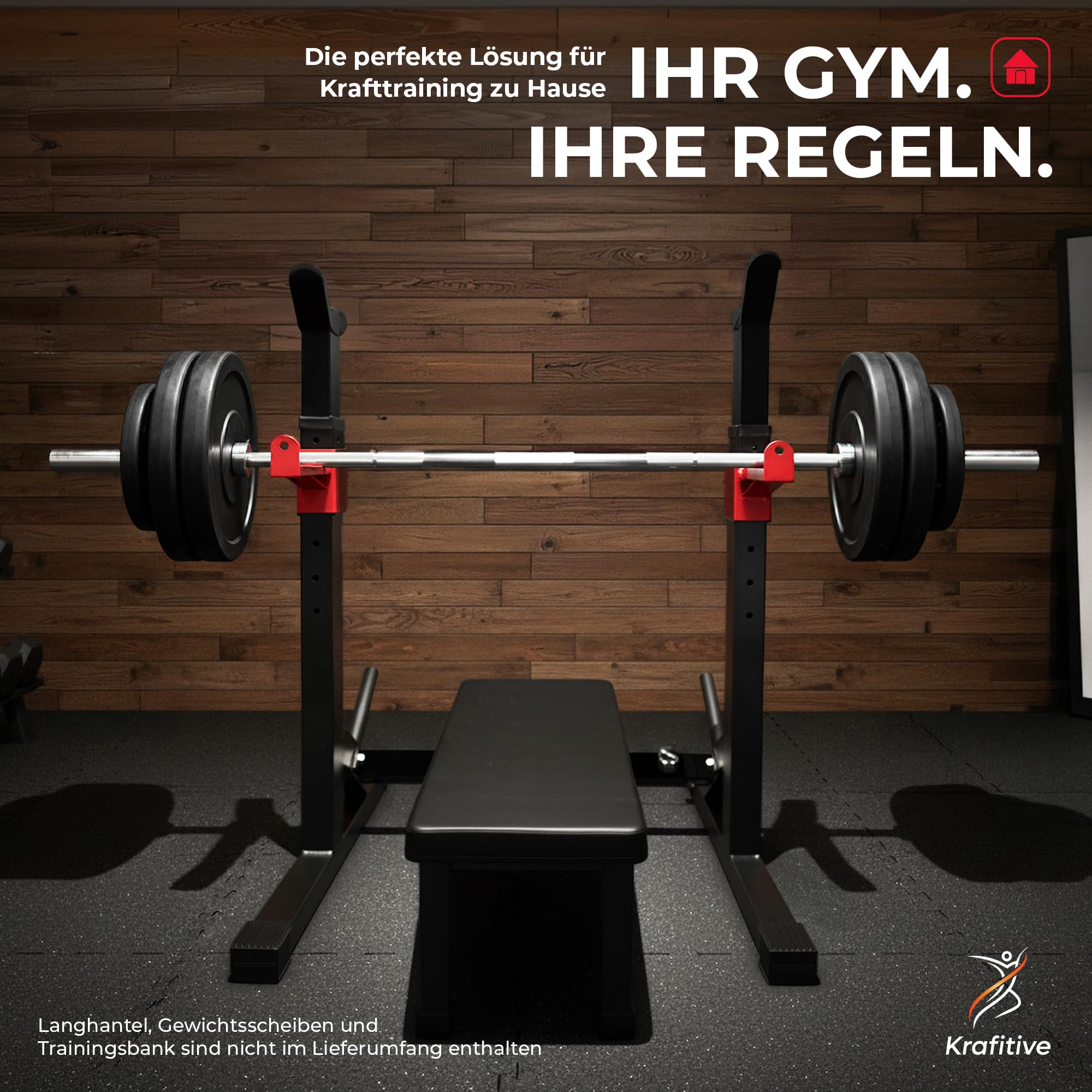 Hantelständer bis 200kg Langhantelständer Höhenverstellbar inkl. Safety-Spotter, Squat Rack Kniebeugenständer für Bankdrücken & Home Gym, Hantelablage aus Stahl, Schwarz