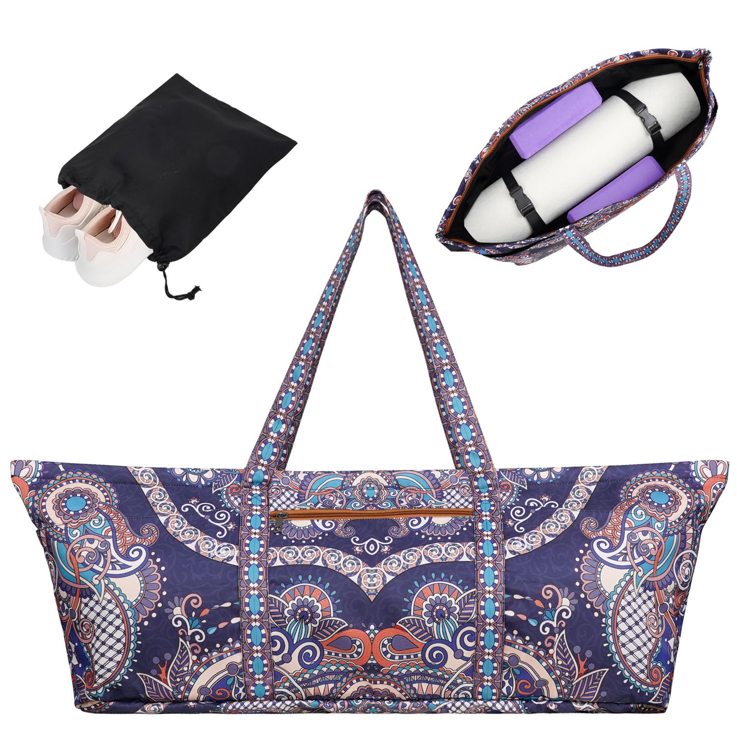 Yoga Mat Bag Large Yoga Mat Carrier with Shoes Compartment and Wet Pocket Pilates Bag with Zipper Pockets and Yoga Mat Holder Strap Fits Most Size Mats Yoga Bags and Carriers Fits All Your Stuff