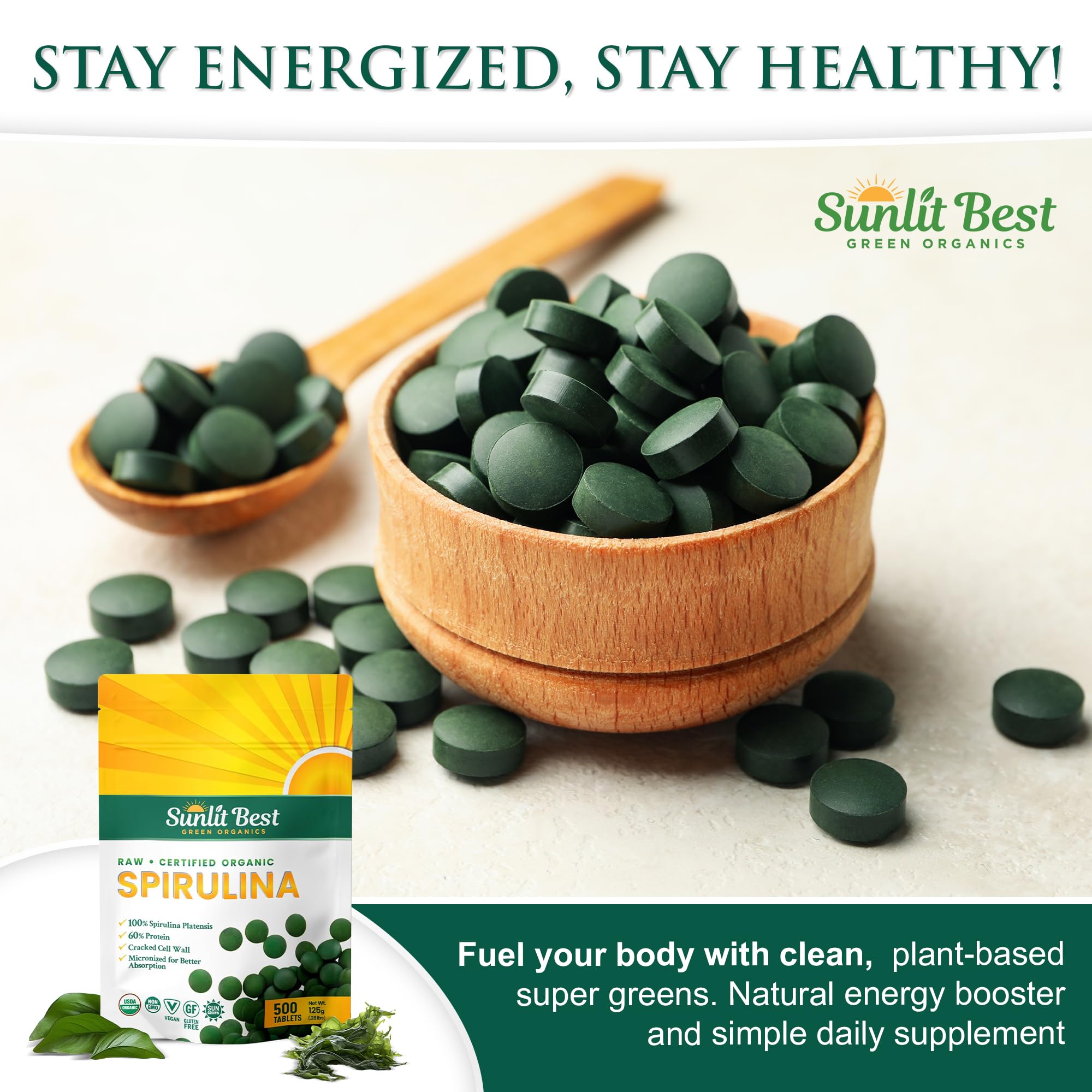 Sunlit Best Organic Spirulina Tablets, Pure Natural Superfood Pills, 500 CT — Amazon image 7