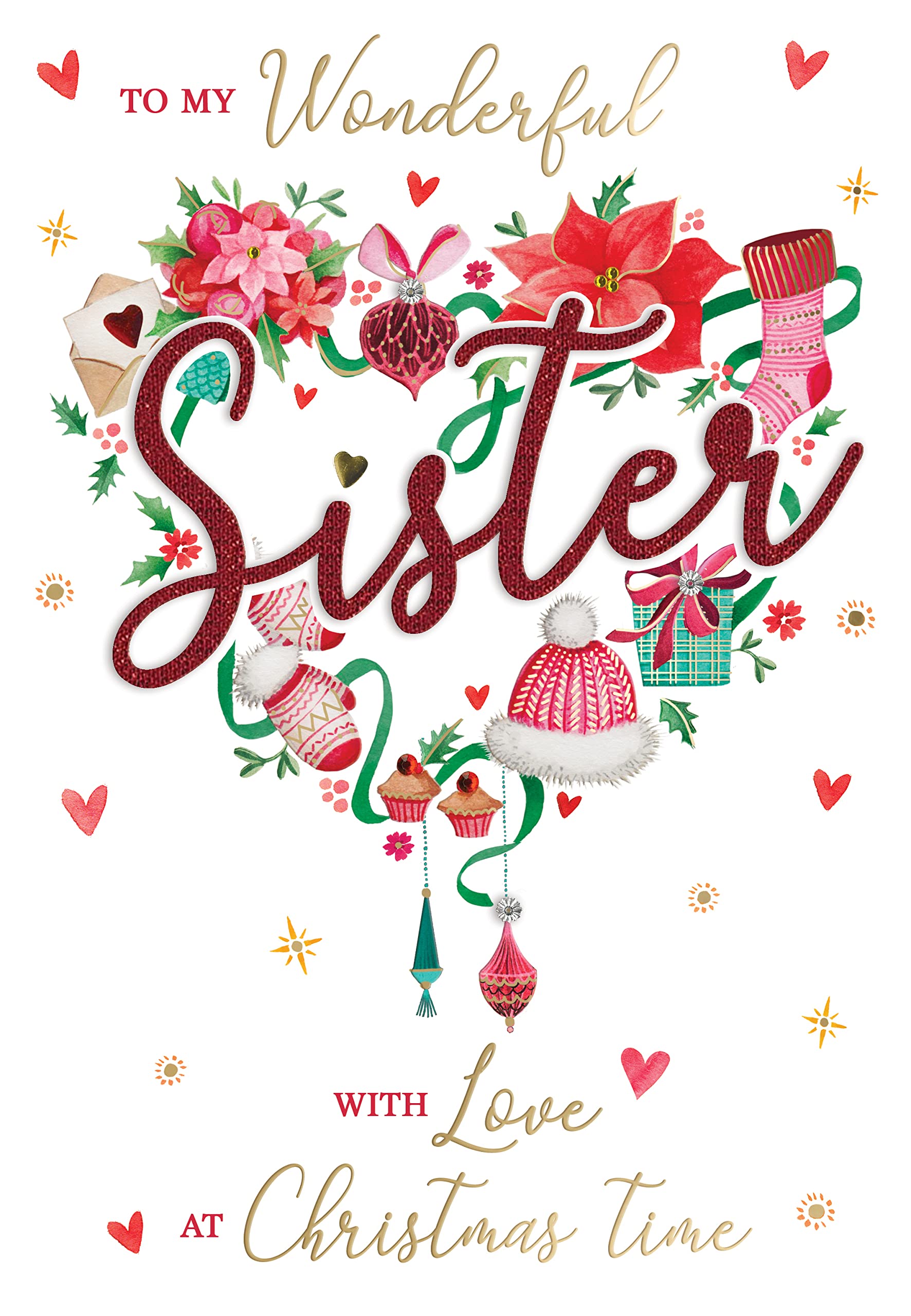 To My Wonderful Sister Embellished Magnifique Christmas Card Large Xmas Cards XMQ022, metallic, 18cm x 26cm