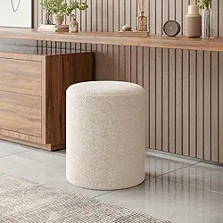PUFF Redondo Closet Penteadeira Banco Sala Quarto 42cm x 34cm. BOUCLE BEGE DAKOTA