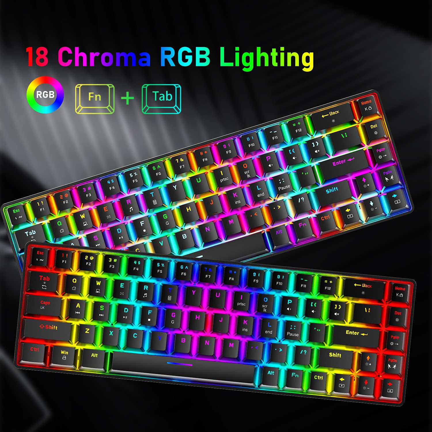 T8 Teclado mecánico actualizado 60% para juegos compacto tipo C con cable 68 teclas LED retroiluminado USB teclado impermeable 18 Chroma RGB Backlight teclas anti-ghosting (interruptor marrón )