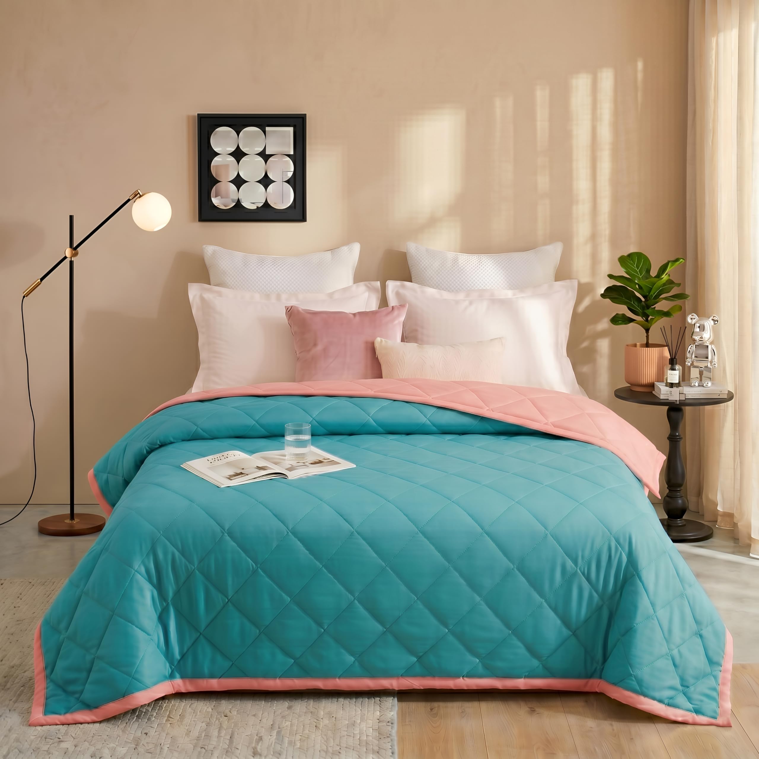 HOMEKART Colour Pop Microfiber Comforter 80x90 Inch | Double Bed Reversible AC Comforter | Soft Quilted Lightweight Blanket | 150 GSM Cozy All Season Comforter (Caribbean Blue)-image-15