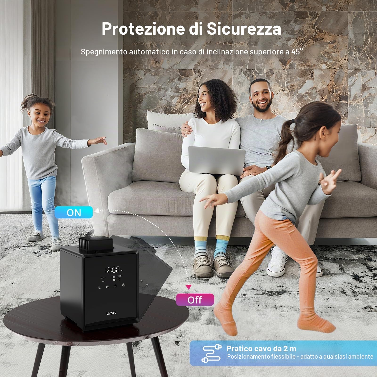 Livatro Umidificatore Ambiente Top Fill,3L Umidificatore a Vapore Caldo in Acciaio Inox, Riduce del 99,97% dei Batteri, Timer e Modalità Sonno, per Bambini, Ufficio,Camera da Letto,Salotto