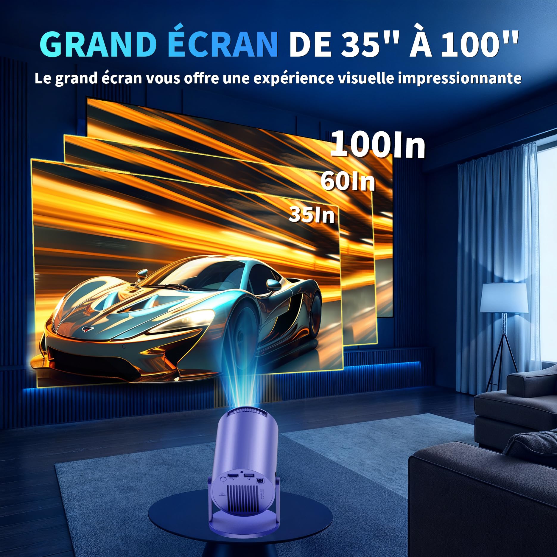 [Apps intégrées & 2026 Upgraded] Mini Vidéoprojecteur Supporte 4K 1080P avec 5G WiFi 6 Et BT 5.2 Le Projecteur Soutien Rotation 180° Portable Projecteur Video Applicable Laptop/HDMI/TV Stick,Violet