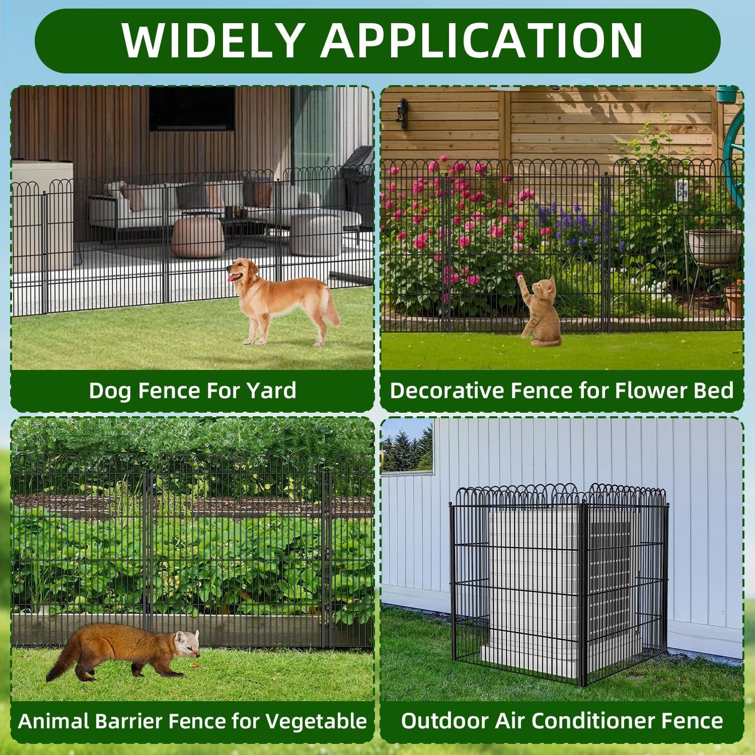 10 Panels No Dig Tall Decorative Garden Fence with Double Lock, 40 in(H) X 24 ft(L) Animal Barrier Fencing Outdoor for Yard,Rustproof Metal Garden Edging and Borders, Temporary Ground Stakes