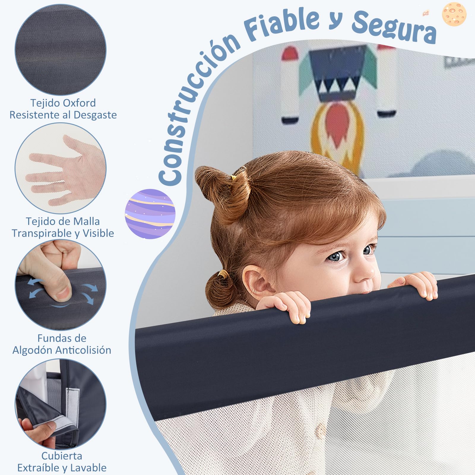 GOPLUS Barrera Seguridad Niños Cama, Barandilla Cama Plegable para Bebés para Cama Infantil, Camas Gemelas, Barrera Cama para Niños con Espuma Suave y Mecanismo Abatible (Gris,120 x 39 x 42,5 CM)