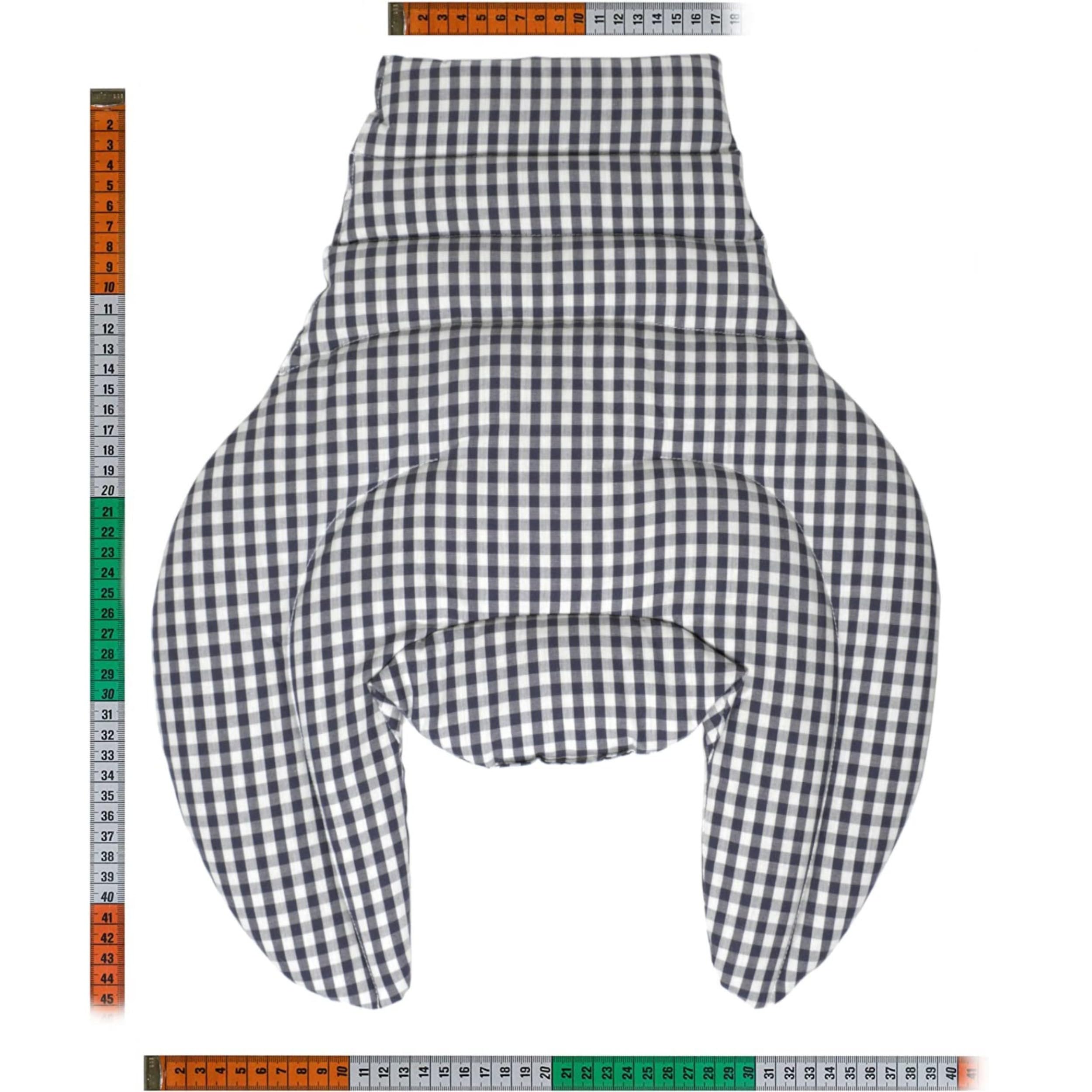 Tour de cou pour vertèbres cervicales avec col montant et partie dorsale - Tissu biologique vichy bleu et blanc- Coussin thermique 2 en 1 utilisable à chaud ou à froid - graines de lin