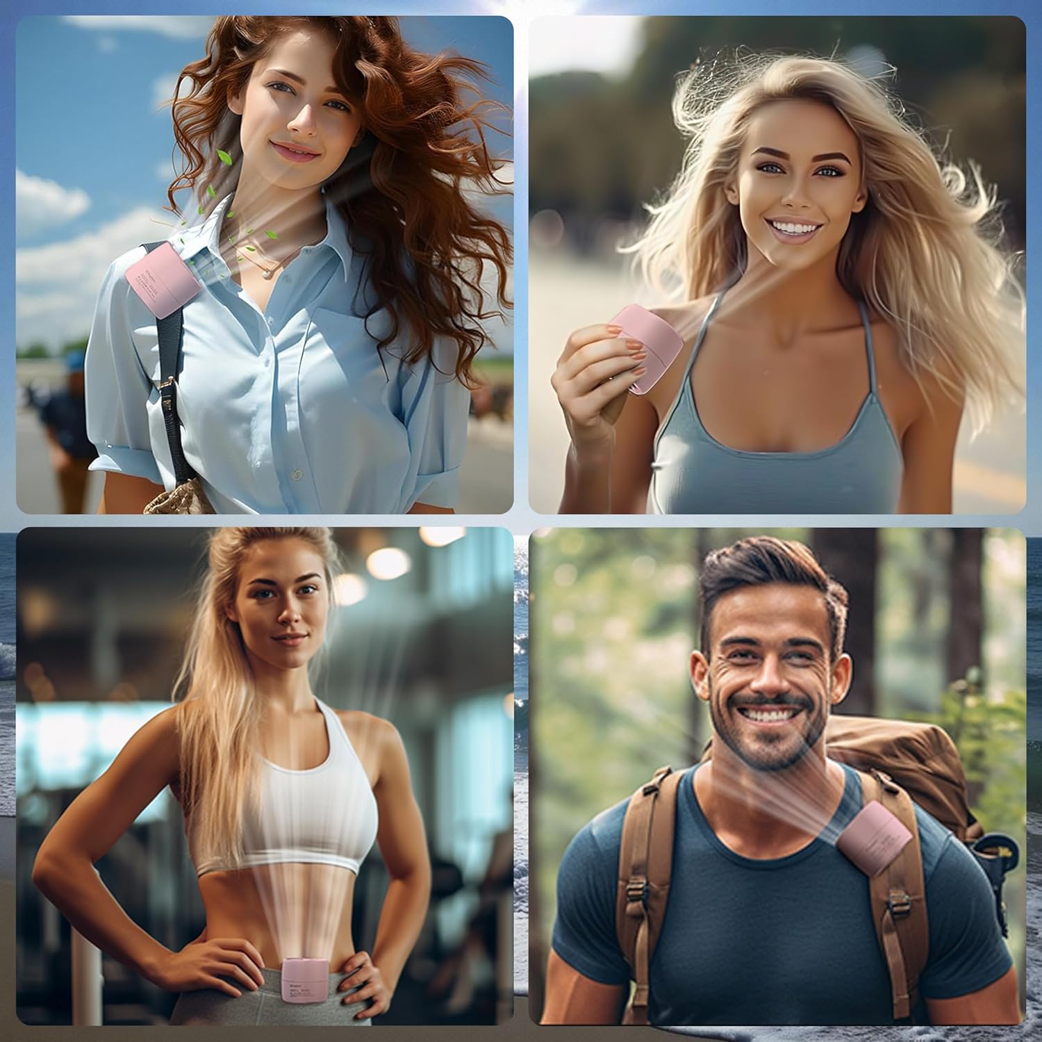 Aroma Neck Fan Waist - Personal Portable 4000mAh USB-C Recargable Battery Powered Clip on Pocket Fans Cooling Gift for Men & Women, 3 Speeds Adjustable (2, Pink)