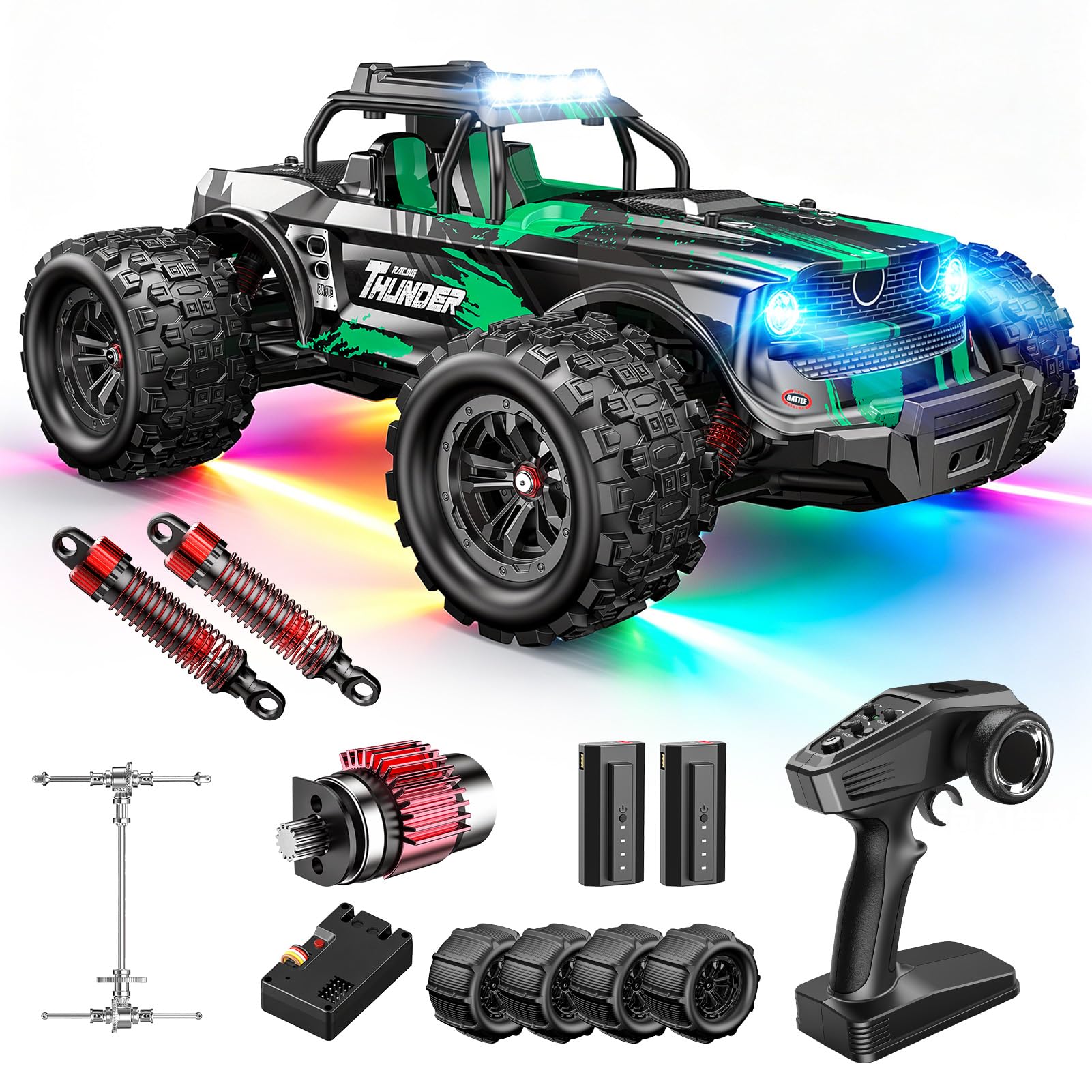 HappyGoLucky 1:14 Macchina Telecomandata Professionale, 50 KM/H, 2 Batterie da 2000 mAh, 4x4 All Terrains Monster Truck con luci LED, Auto Radiocomandata per Adulti e Ragazzi