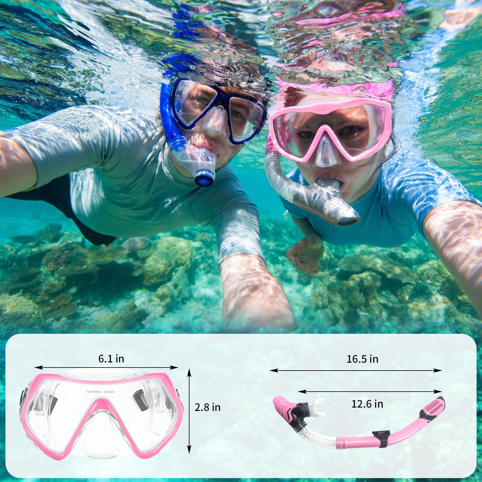 POPOYU Schnorchelmaske Erwachsene,Schnorchelset Tauchermaske Erwachsene,Taucherbrille mit Schnorchel Tauchmaske CO2 Sicher Cressi Taucherbrille zum Schnorcheln Alternative Schnorchelausrüstung(Pink)