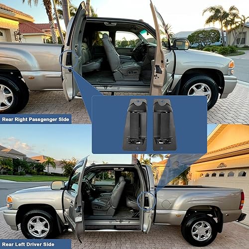 Vista 7 de Manijas de puerta exterior de metal Gledewen, compatibles con Chevy Silverado 1999-2007, GMC Sierra 1500 2500 3500, cabina extendida trasera Negro