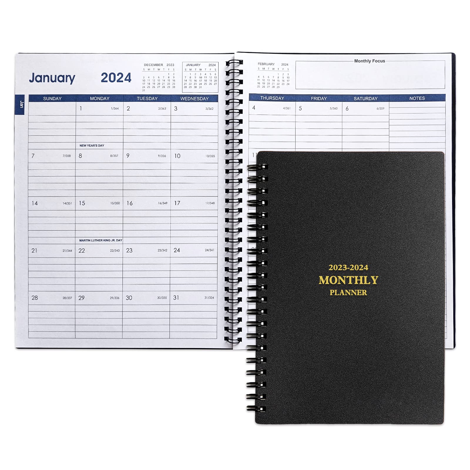 Cheneyboo 2024 Calendar Planner: July 2024-December 2025 Calendar Planner 2024-2025, 7.6"x10.2" Larger Size Planner with Double Inner Pocket, 18 Month Calendar Planner, Black