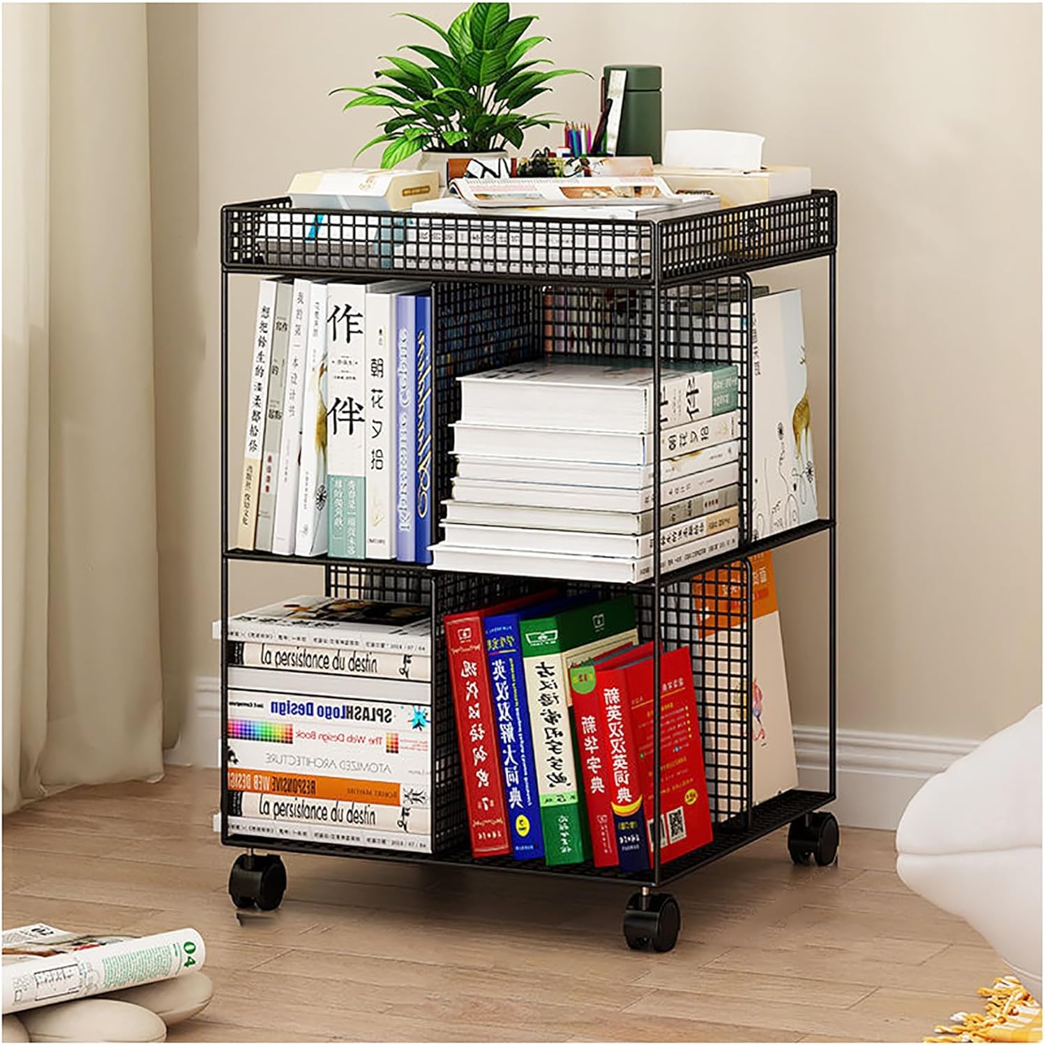 Book cartMobile Bookshelf Rolling cart Rolling Utility cart Metal -Modern Style- for Office, Dorm, Classroom,Library, Living Room,Kids, Students,Gold