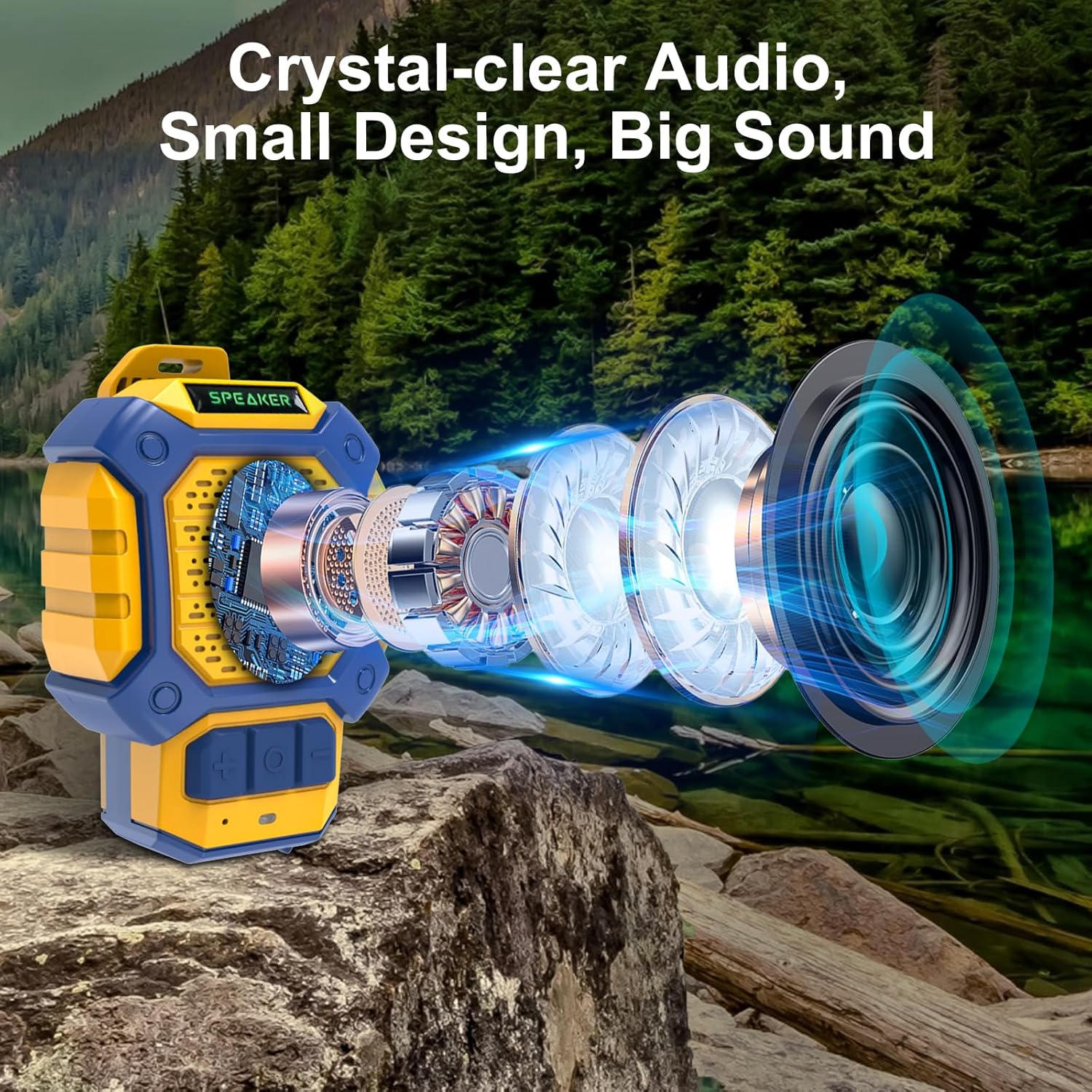 Wearable Bluetooth Speaker, IP56 Waterproof Clip On Wireless Portable Speaker with Clip-On and Built-in Mic for Hands-Free Music/Calls HD Audio for Outdoor/Gym/Work, Yellow - Image 6