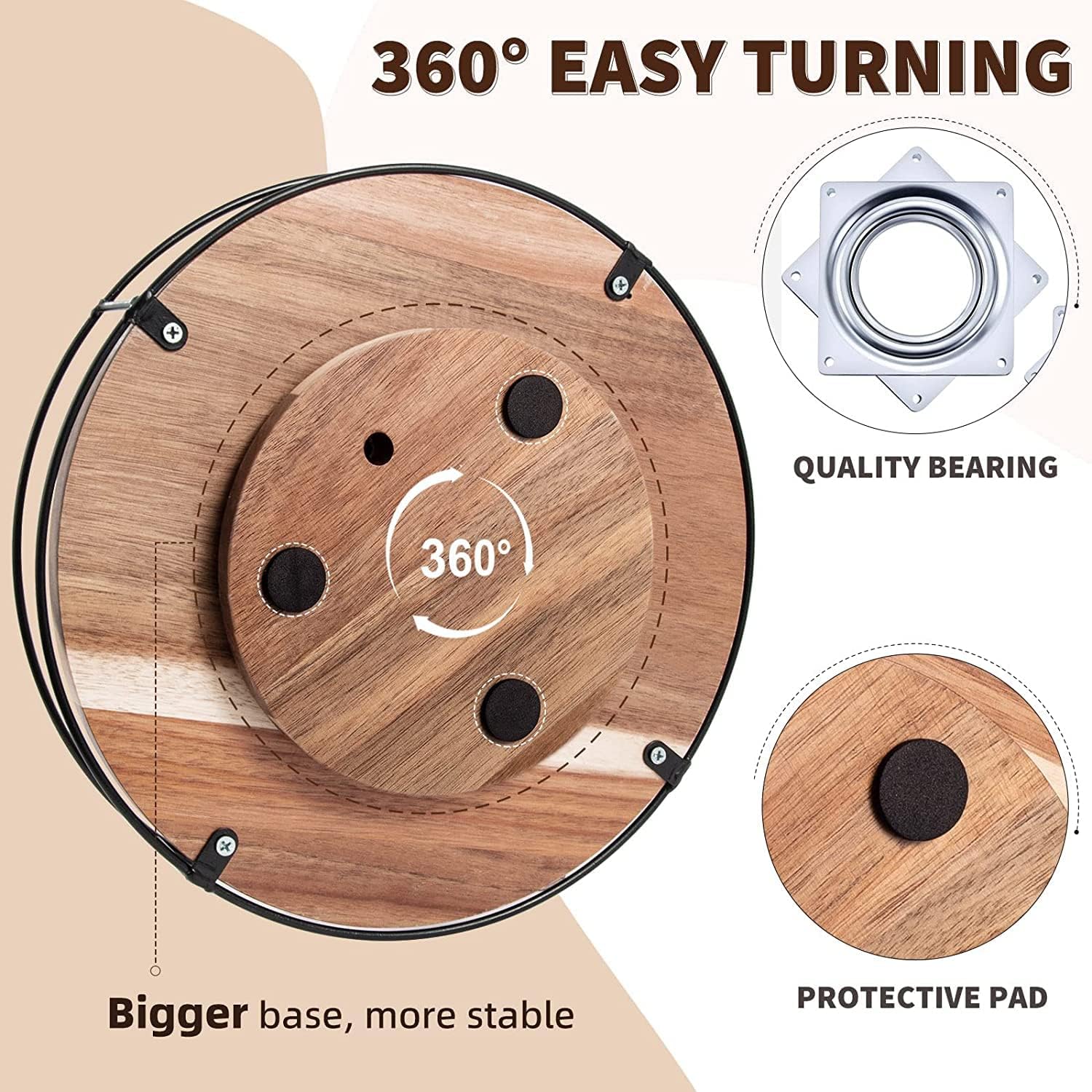Solid Hard Wood Lazy Susan in Teak Finish Kitchen Turntable for Dining Tables and Cabinet Storage 12Inch 2