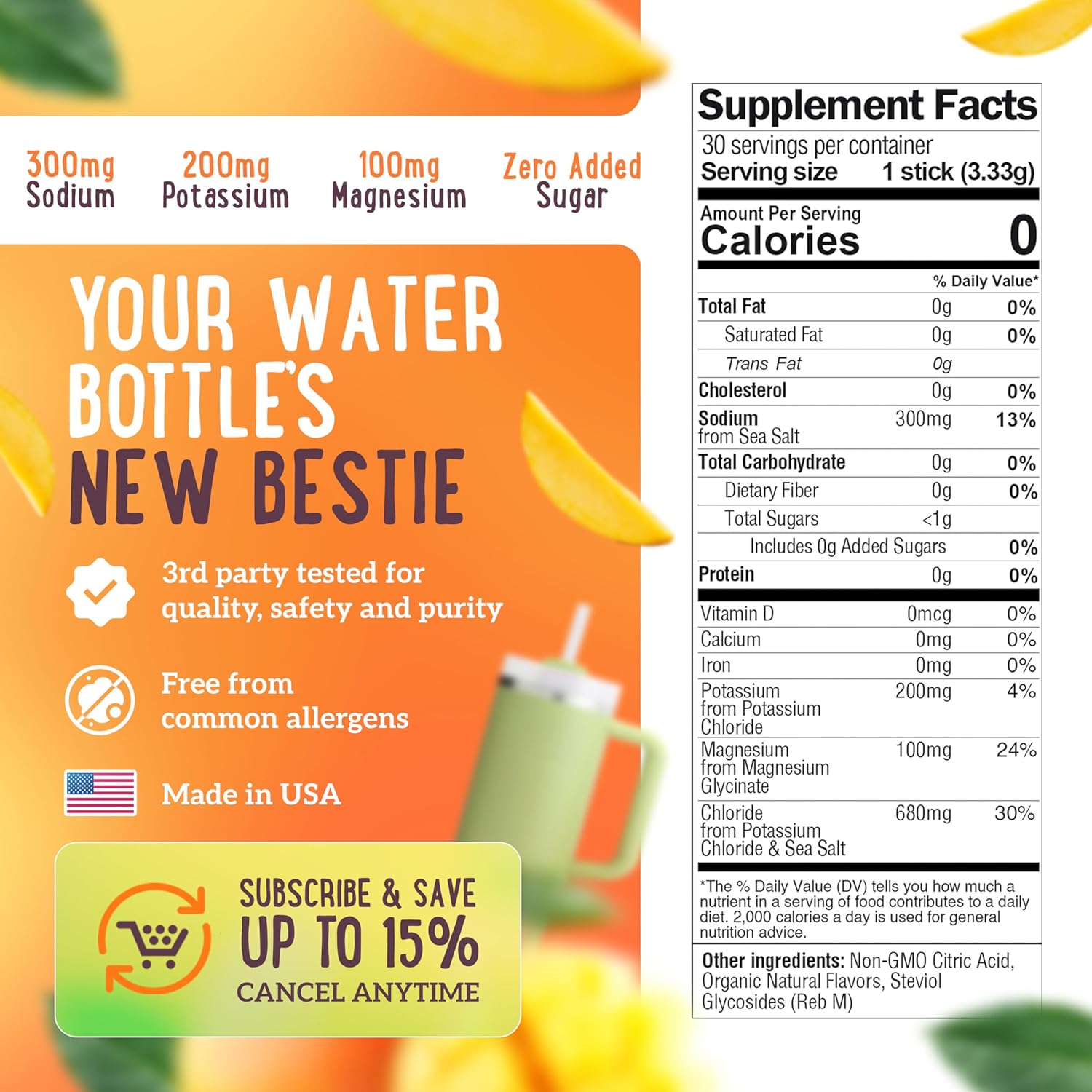 Mama Natural Electrolytes Powder Packets – Instant Hydration with natural Sea Salt, Potassium & Magnesium Glycinate – Sugar Free, Organic Mango Flavor – 30 Travel Sticks for Postpartum & Pregnancy - Image 6