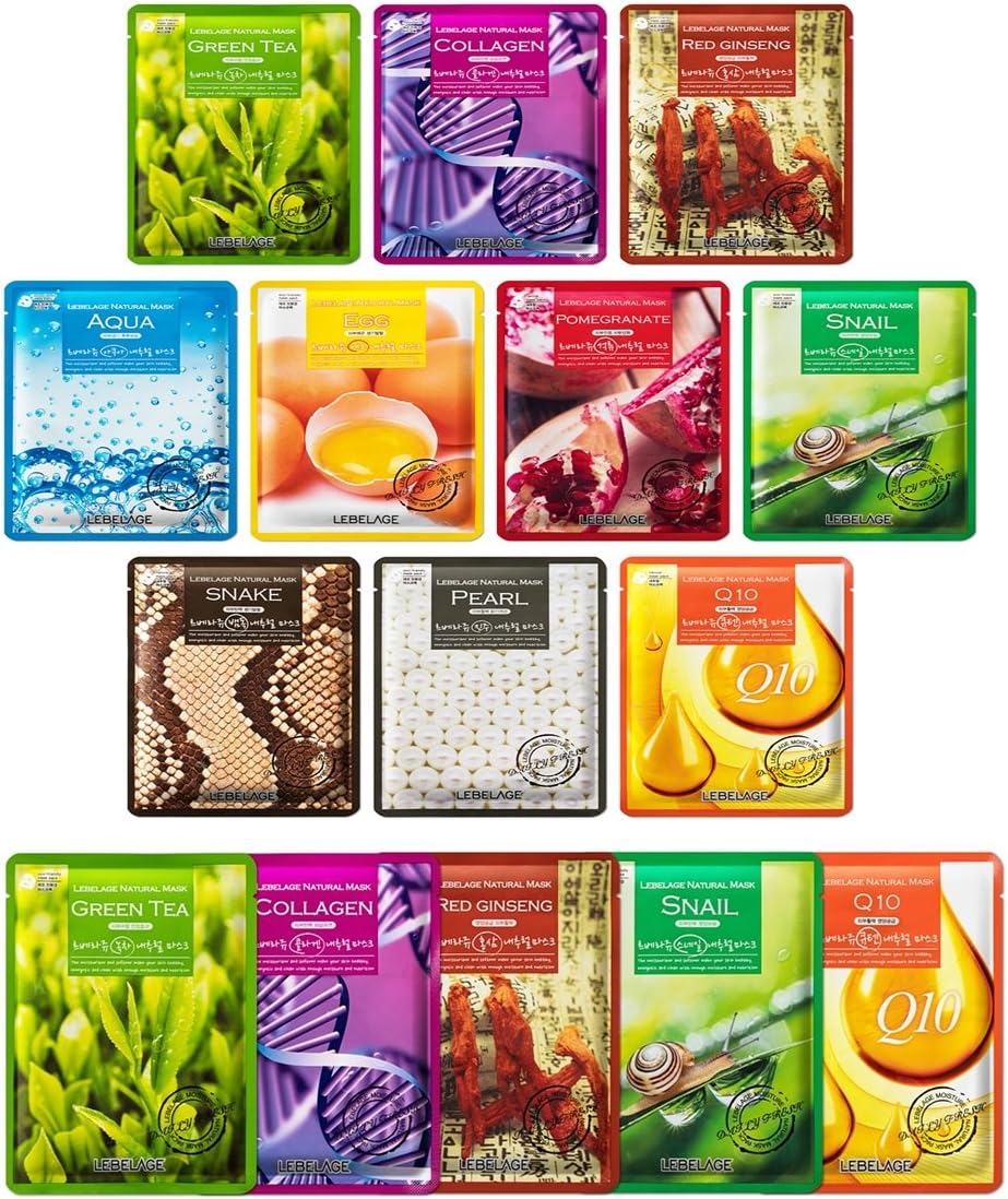 LEBELAGE Korea Natural sheet mask (15 SHEETS SET) – Enjoy variety of facial mask pack set -Korean Skin Care Cosmetics