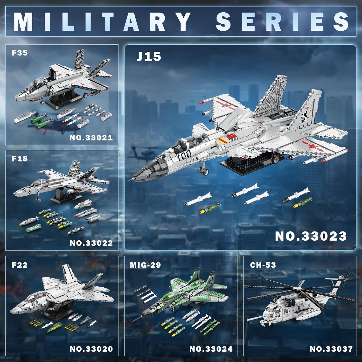 Reobrix J-15 Fighter Jet Building Sets for Adults, Military Flying Shark Fighter Display Model 33023, Technical Military Plane Collectible Set, Toys Gifts for Aviation Fans Boys Girls 14+ (1999 PCS)