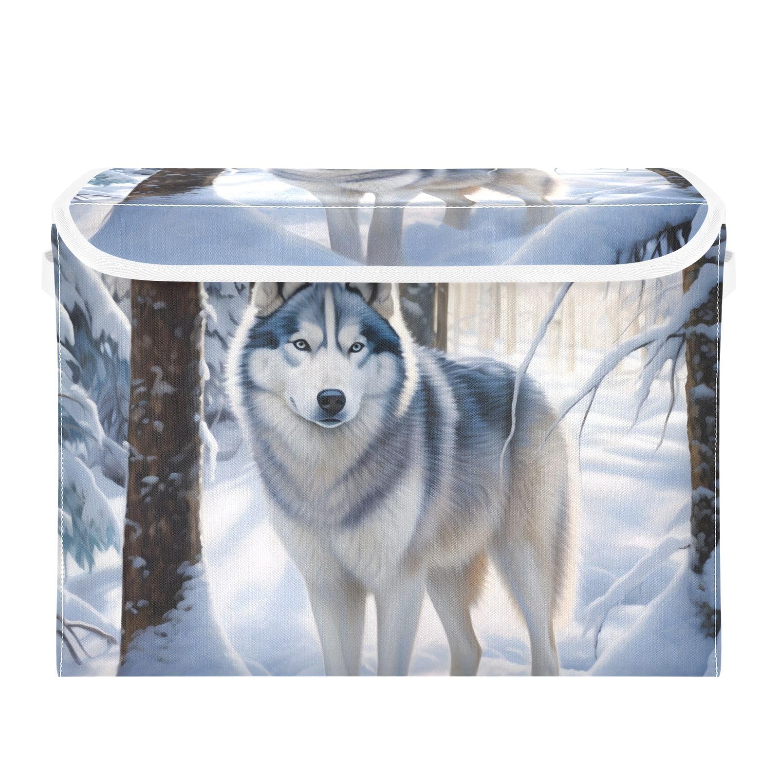 Personalized Husky Dog Storage Basket - Collapsible Fabric Bin With Handles For Toy Organization